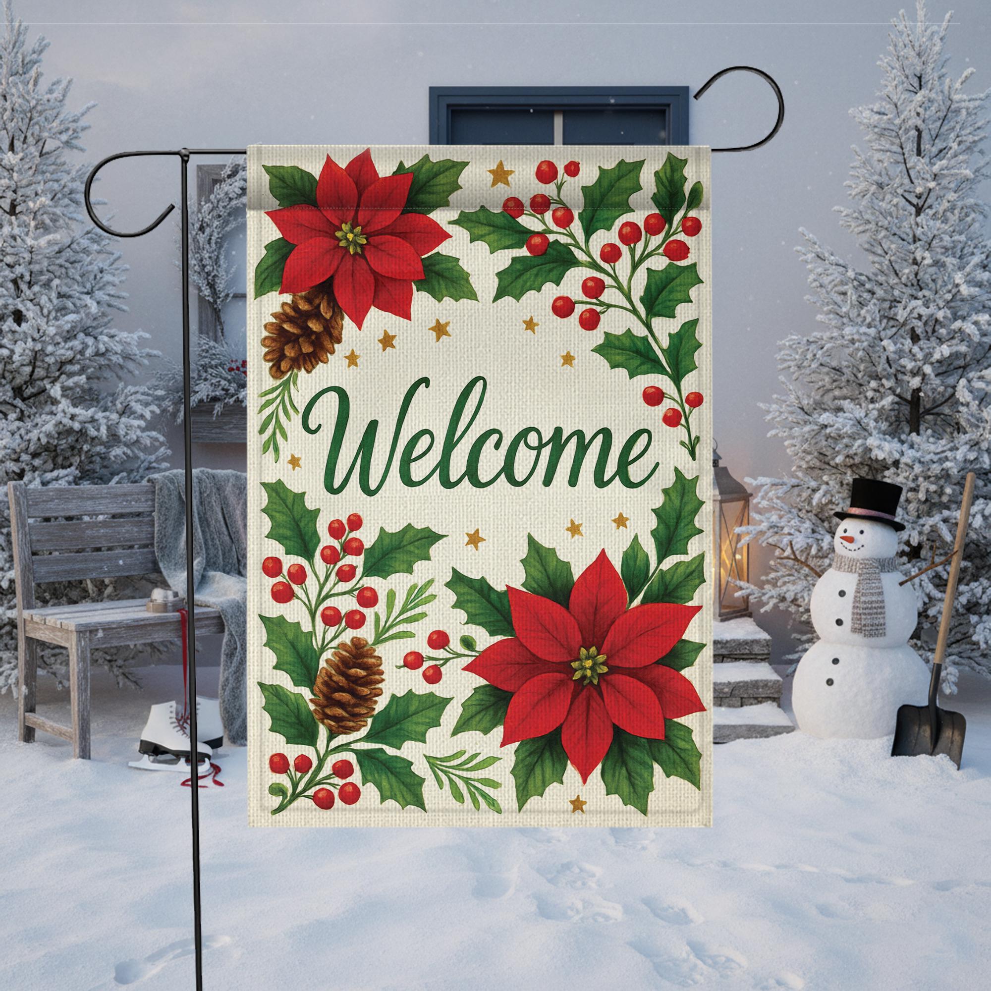 Poinsettia Welcome Garden Flag: Christmas Yard Decor