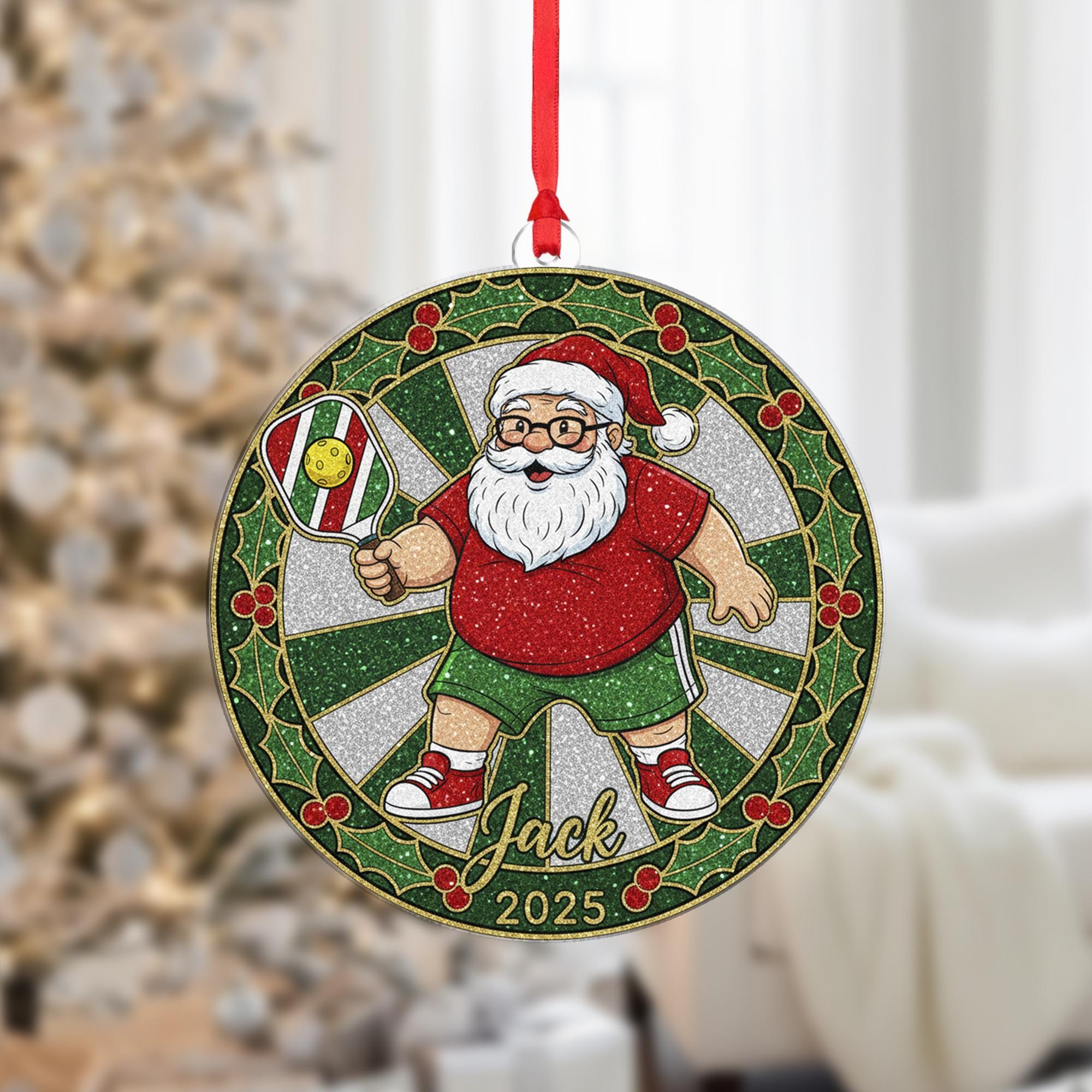 Pickleball Santa Ornament – Personalized Christmas Sports Gift
