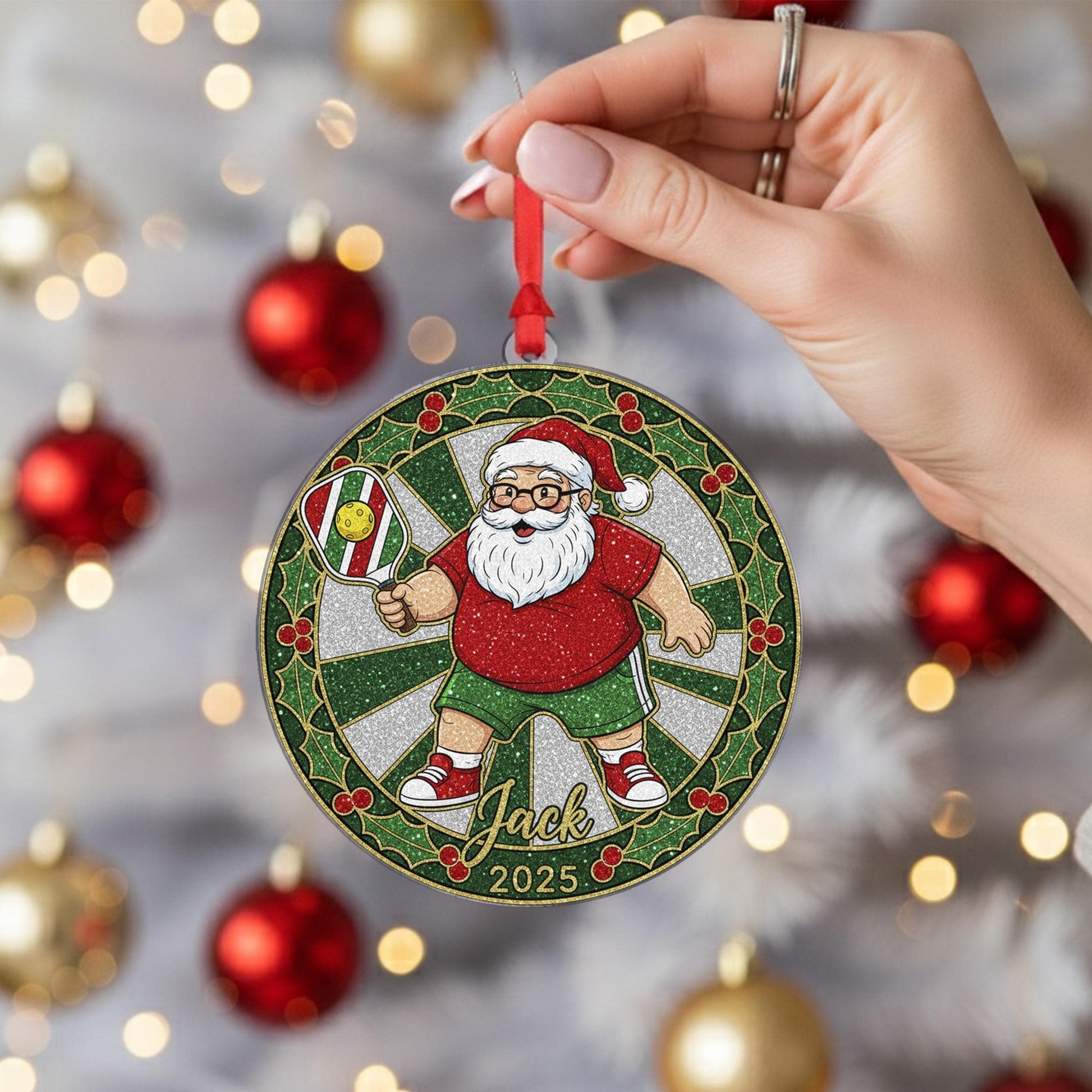 Pickleball Santa Ornament – Personalized Christmas Sports Gift