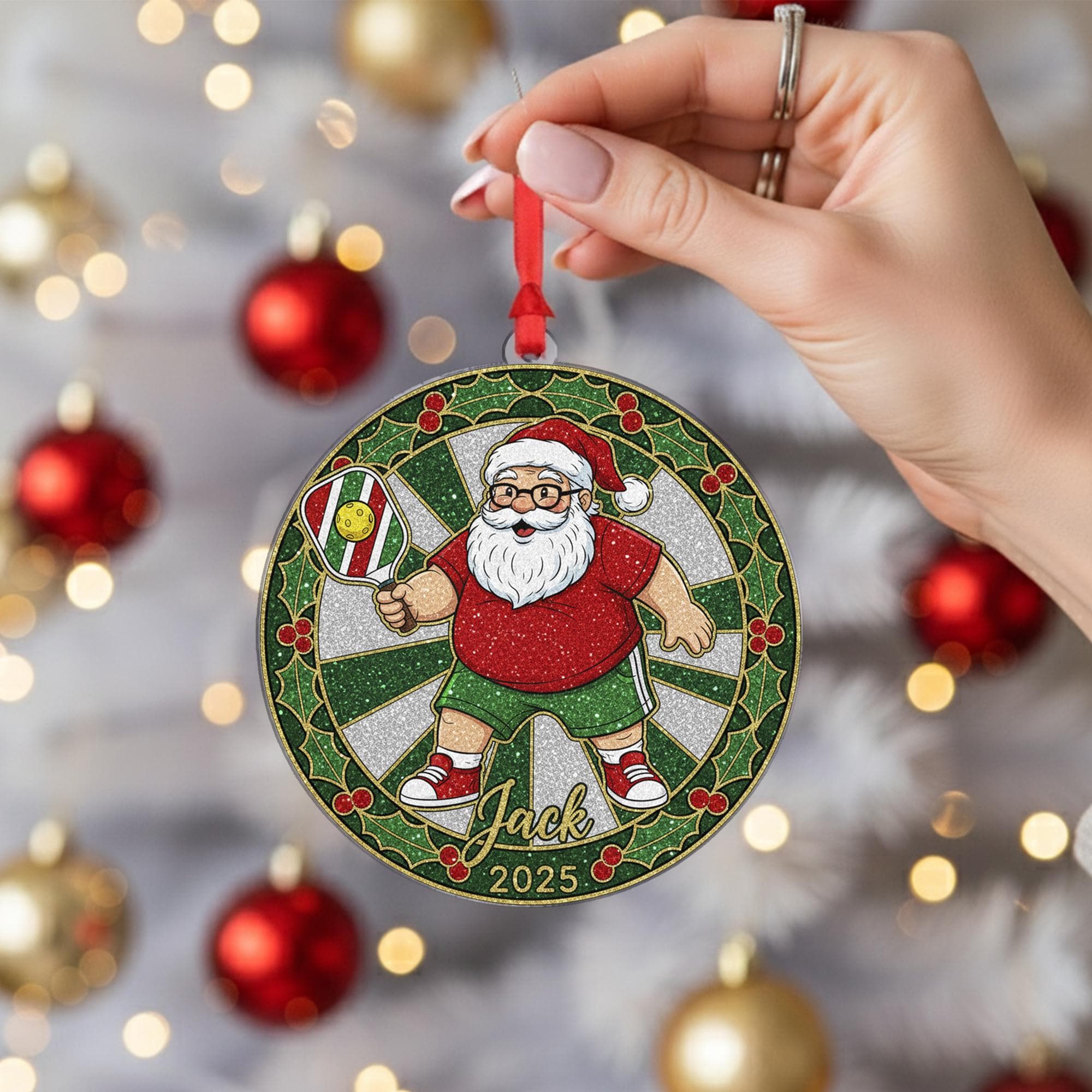 Pickleball Santa Ornament – Personalized Christmas Sports Gift