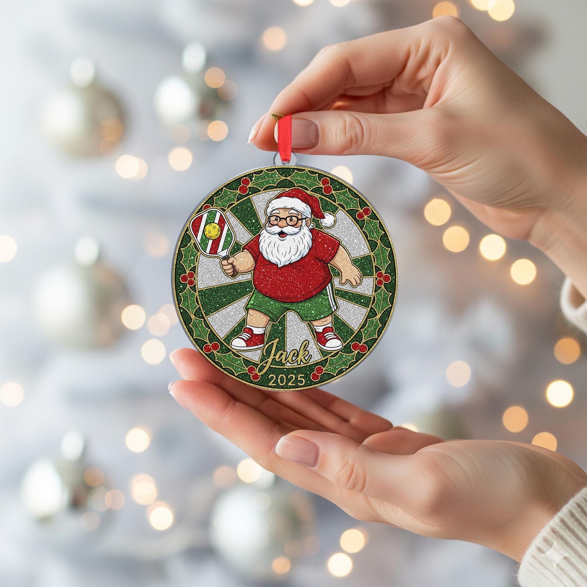 Pickleball Santa Ornament – Personalized Christmas Sports Gift
