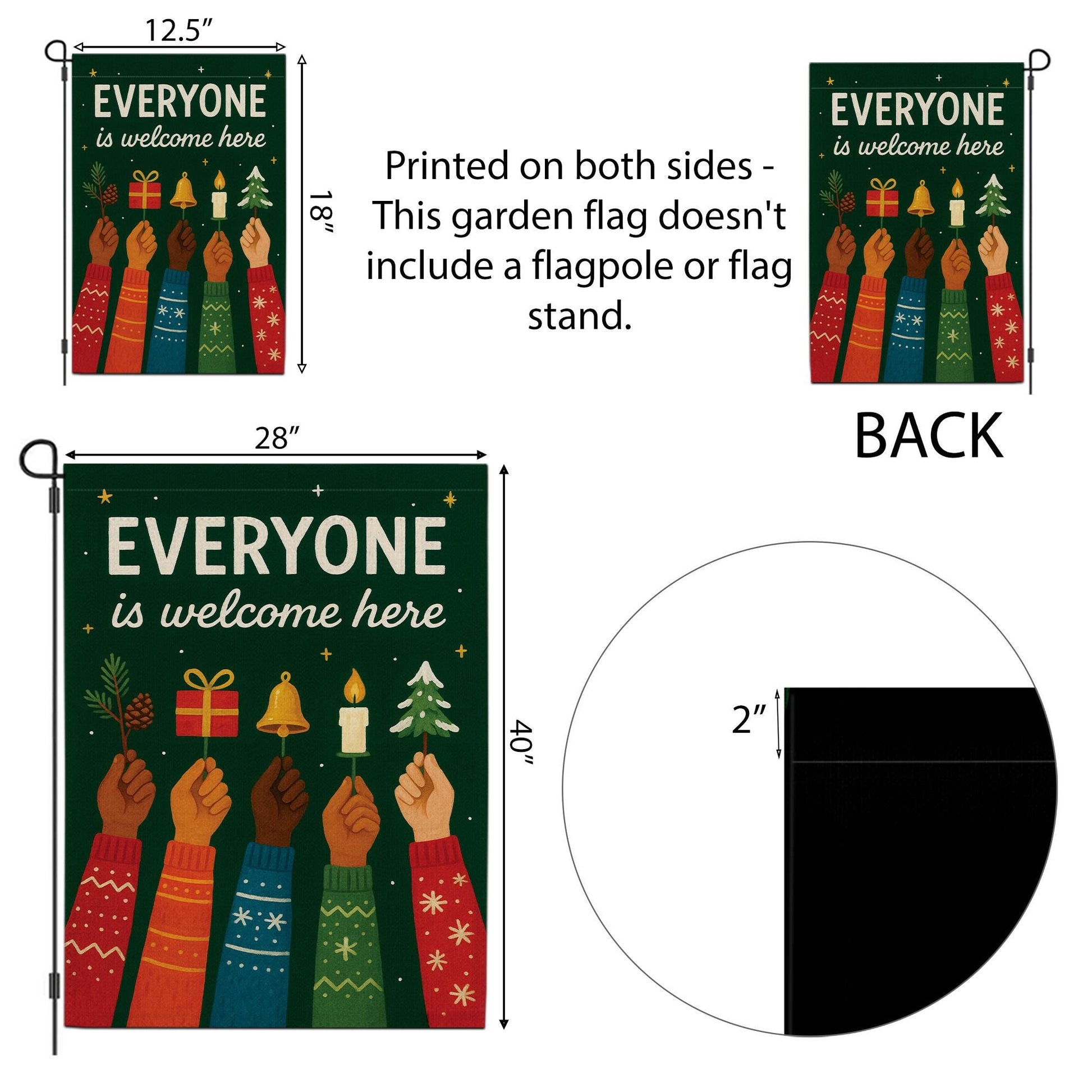 nclusive Holiday Garden Flag “Everyone Is Welcome Here”: Christmas Winter Yard Decor