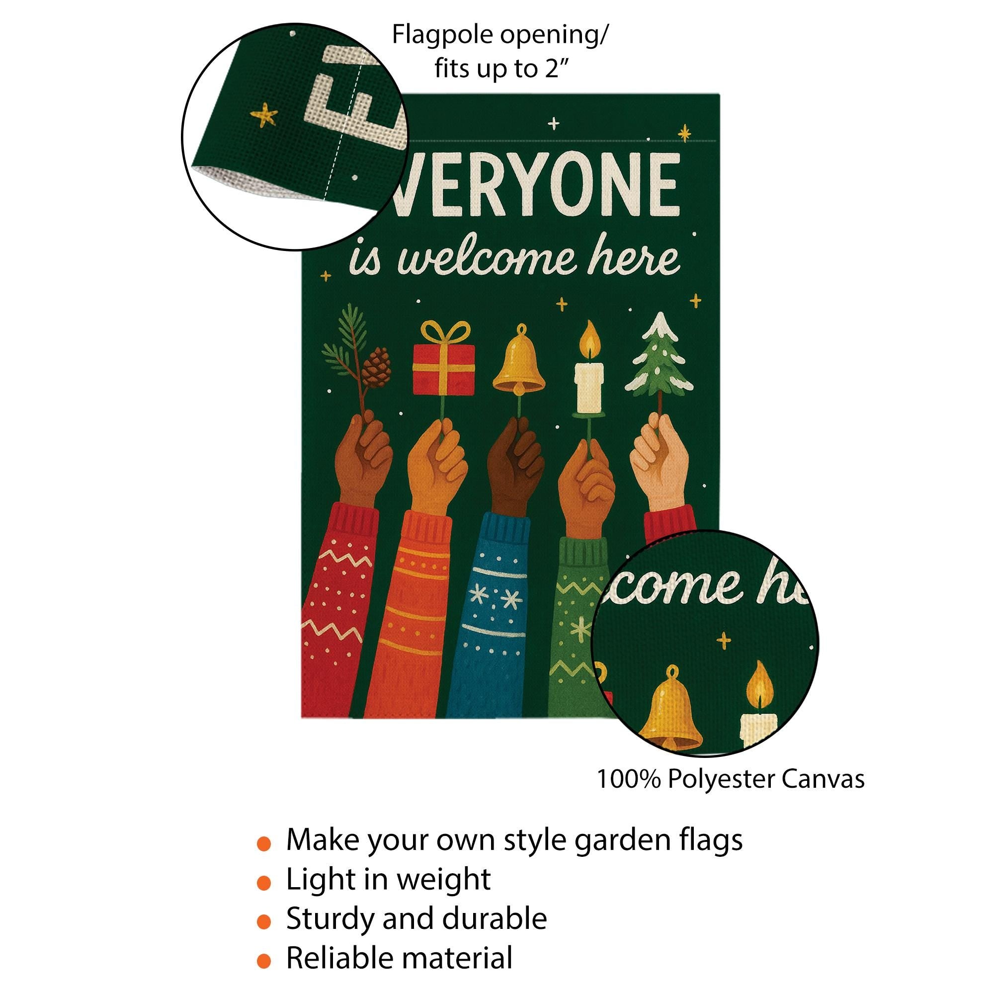 nclusive Holiday Garden Flag “Everyone Is Welcome Here”: Christmas Winter Yard Decor