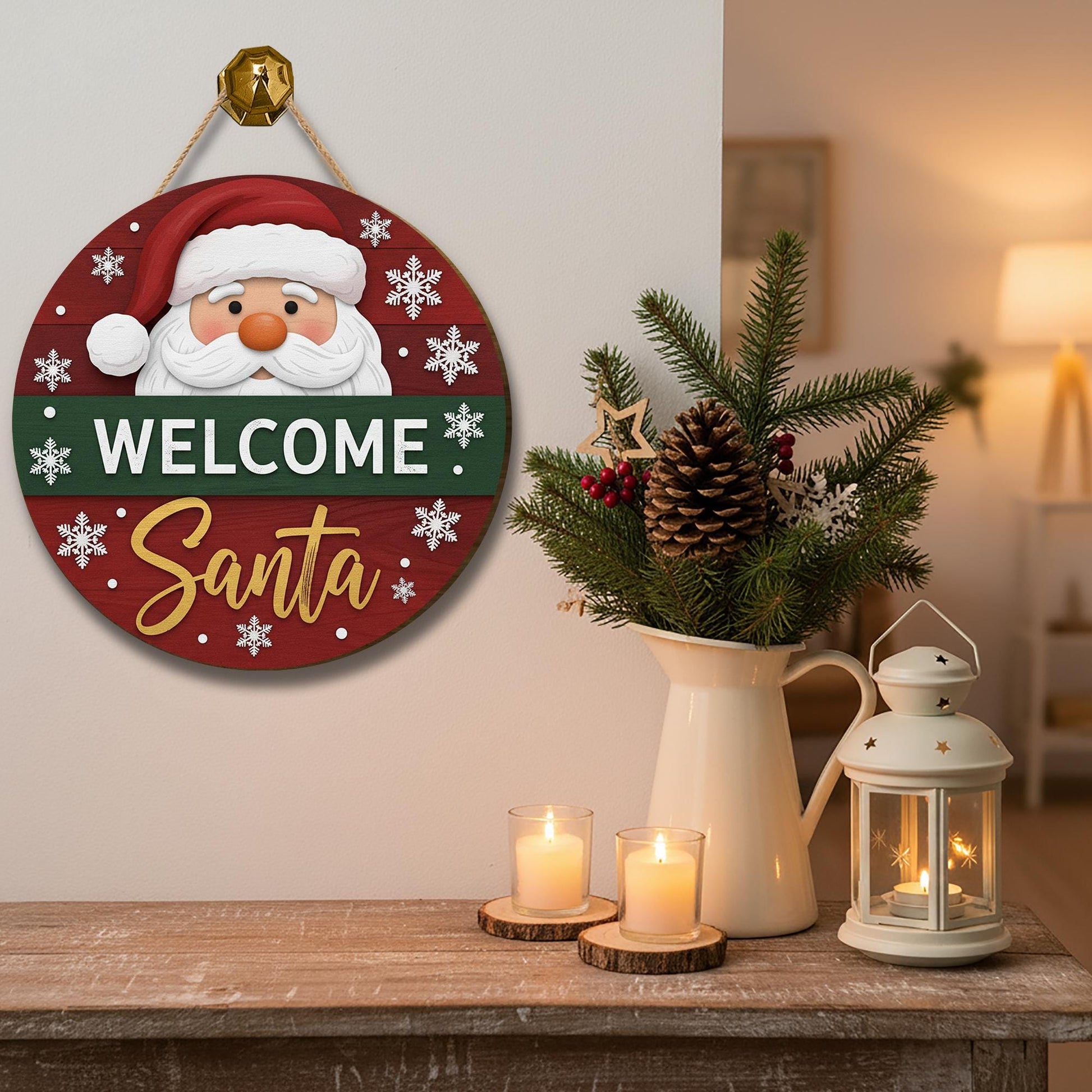 Welcome Santa Door Sign: Christmas Holiday Welcome Sign