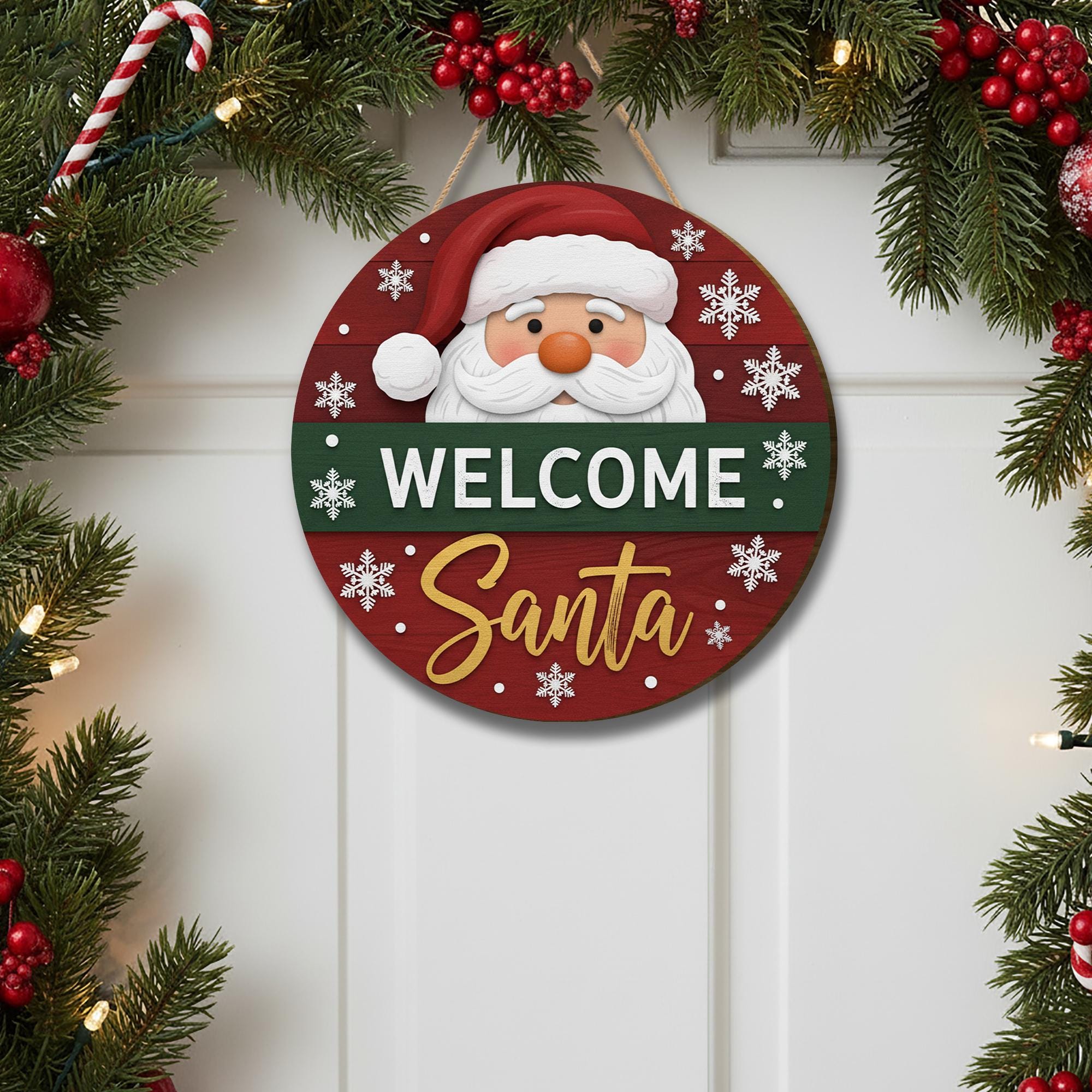 Welcome Santa Door Sign: Christmas Holiday Welcome Sign
