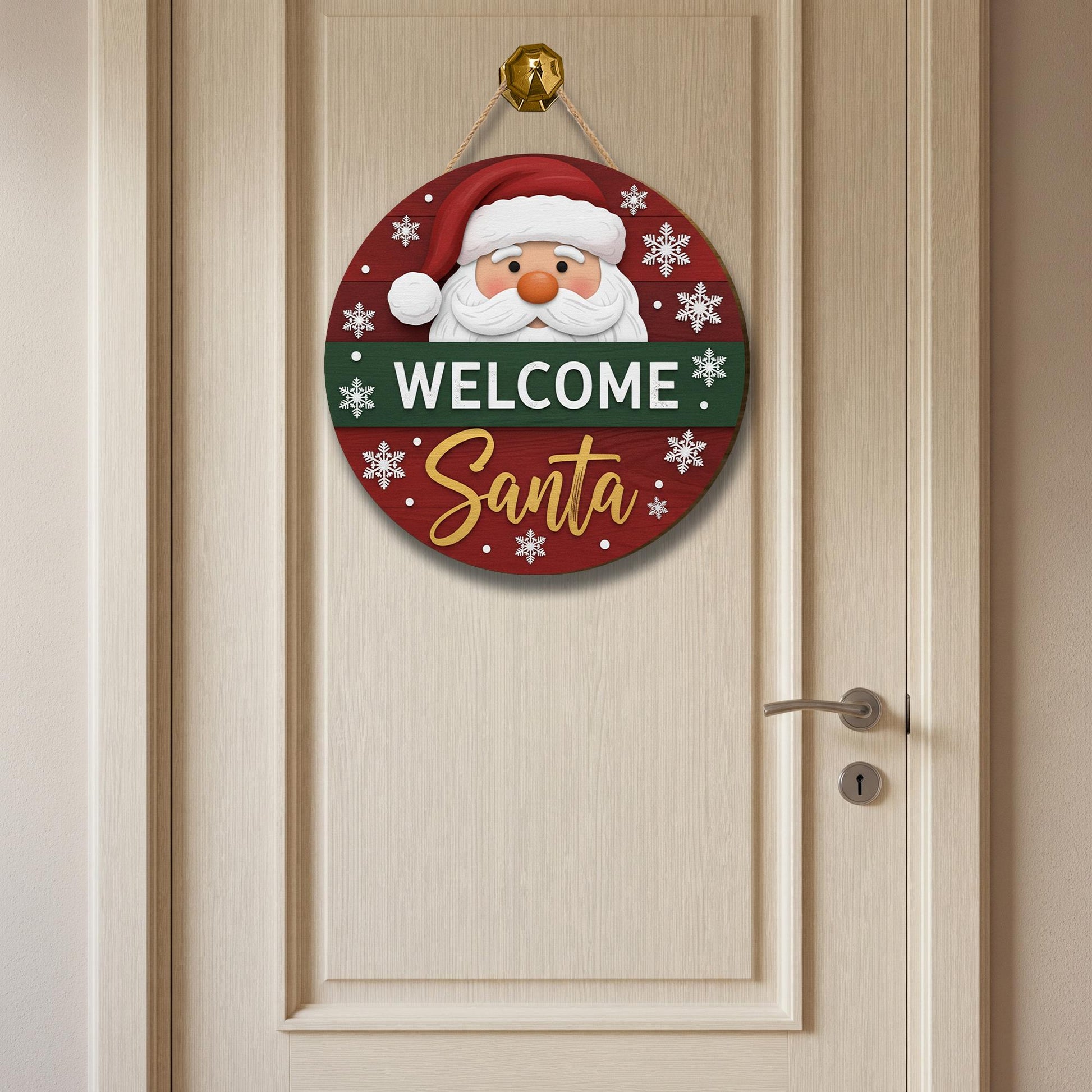 Welcome Santa Door Sign: Christmas Holiday Welcome Sign