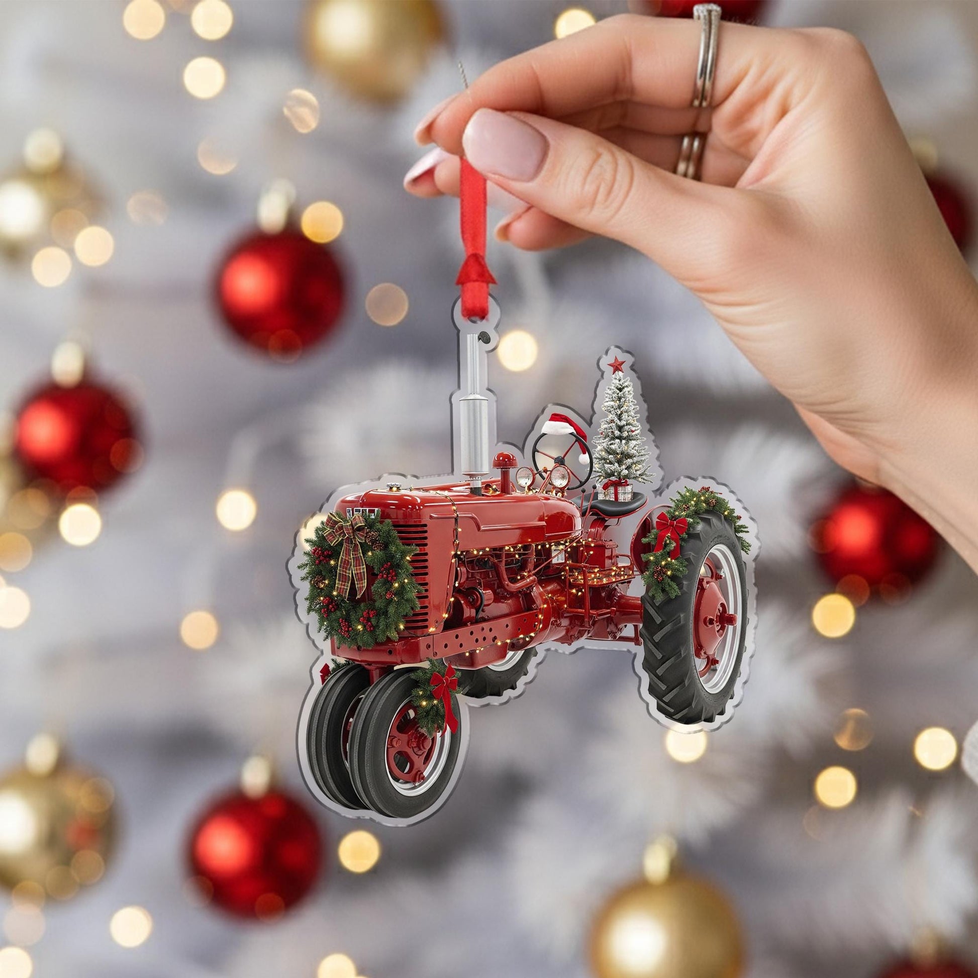 Tractor Ornament Christmas Farmhouse Red Holiday Decor