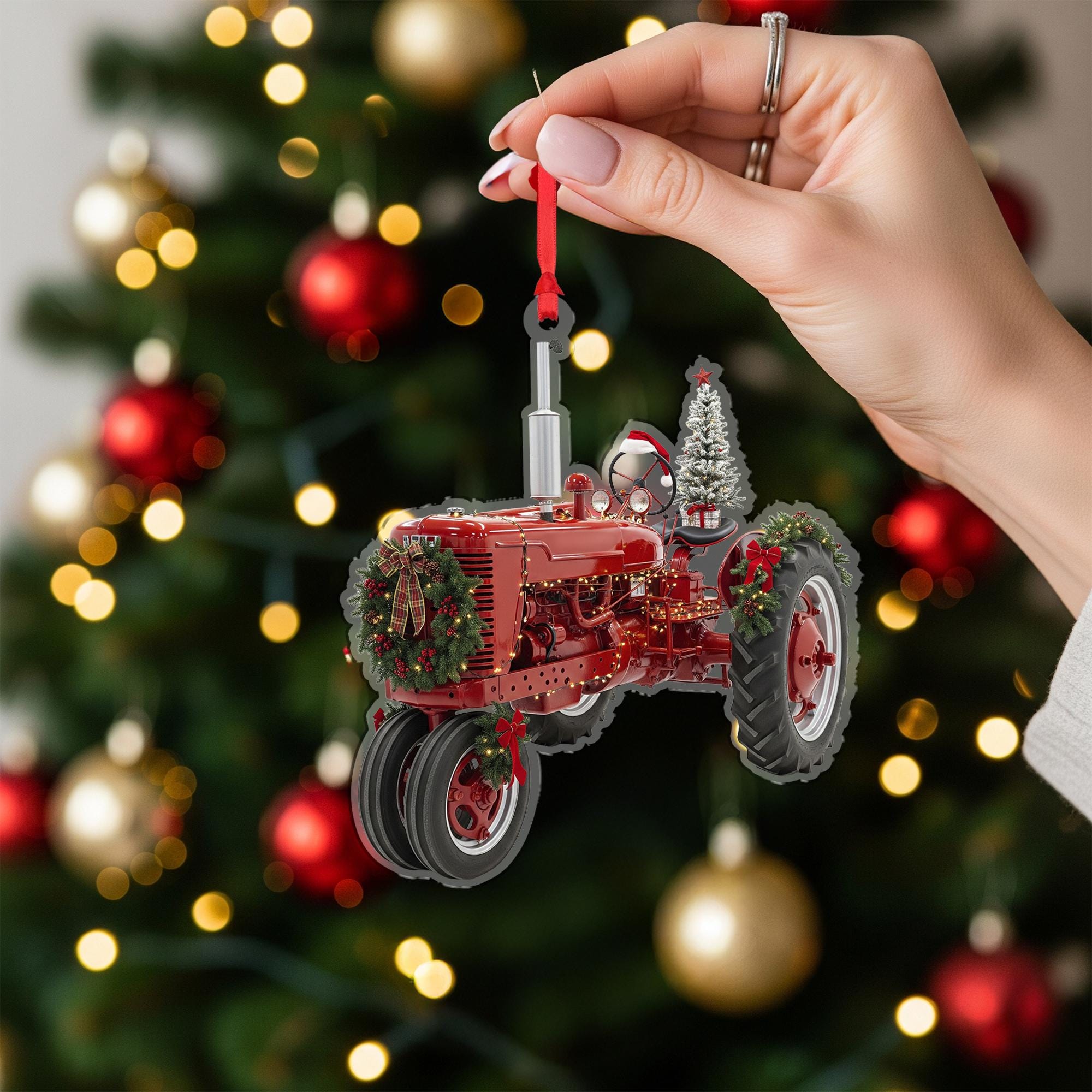 Tractor Ornament Christmas Farmhouse Red Holiday Decor