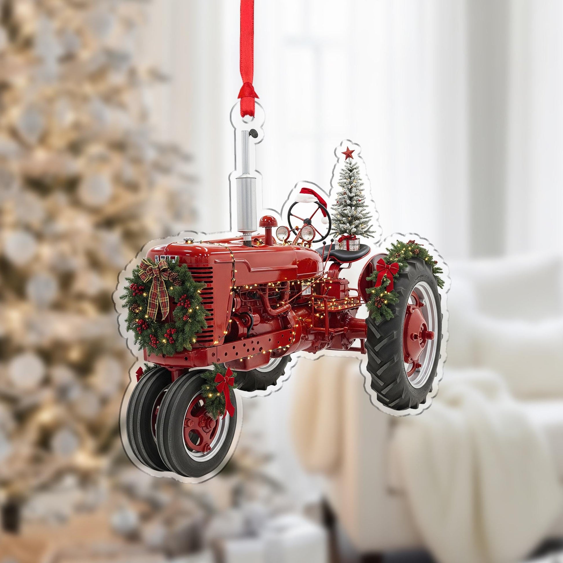 Tractor Ornament Christmas Farmhouse Red Holiday Decor