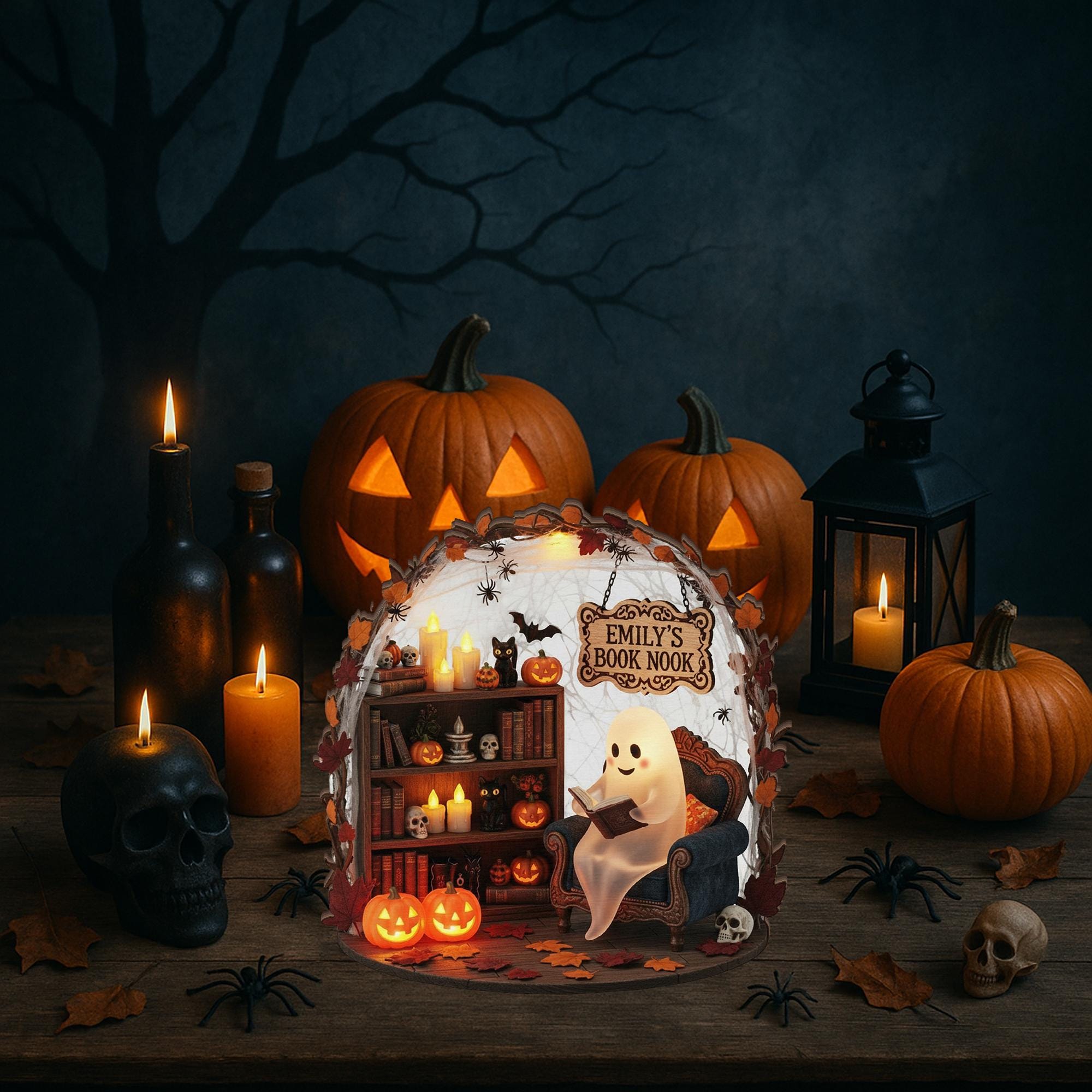 Custom Halloween Wooden Blocks | Ghost Pumpkin Book Nook Decor -  3D LOOK