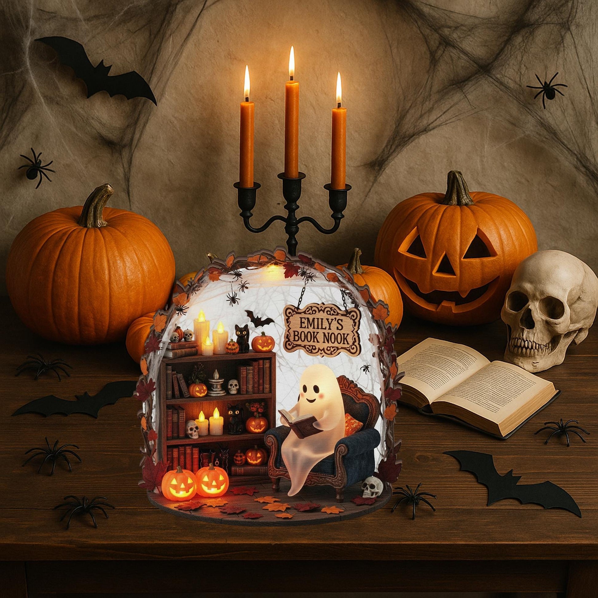 Custom Halloween Wooden Blocks | Ghost Pumpkin Book Nook Decor -  3D LOOK