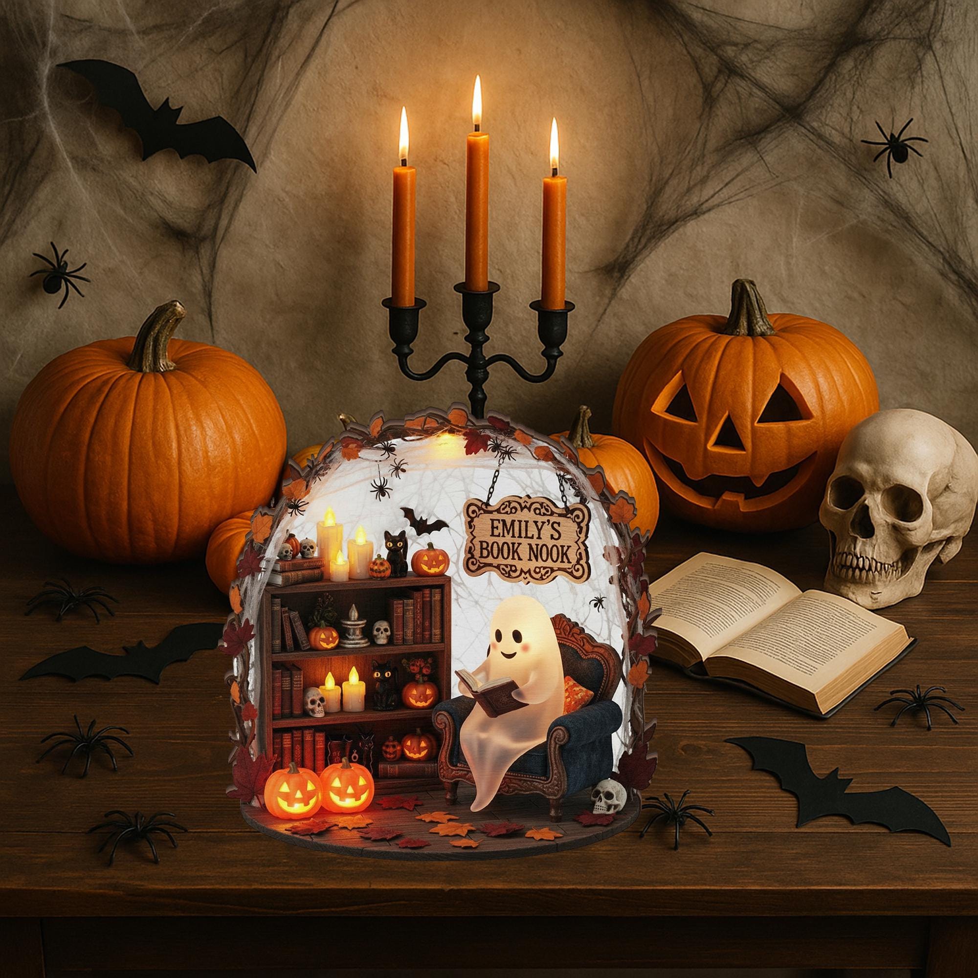 Custom Halloween Wooden Blocks | Ghost Pumpkin Book Nook Decor -  3D LOOK
