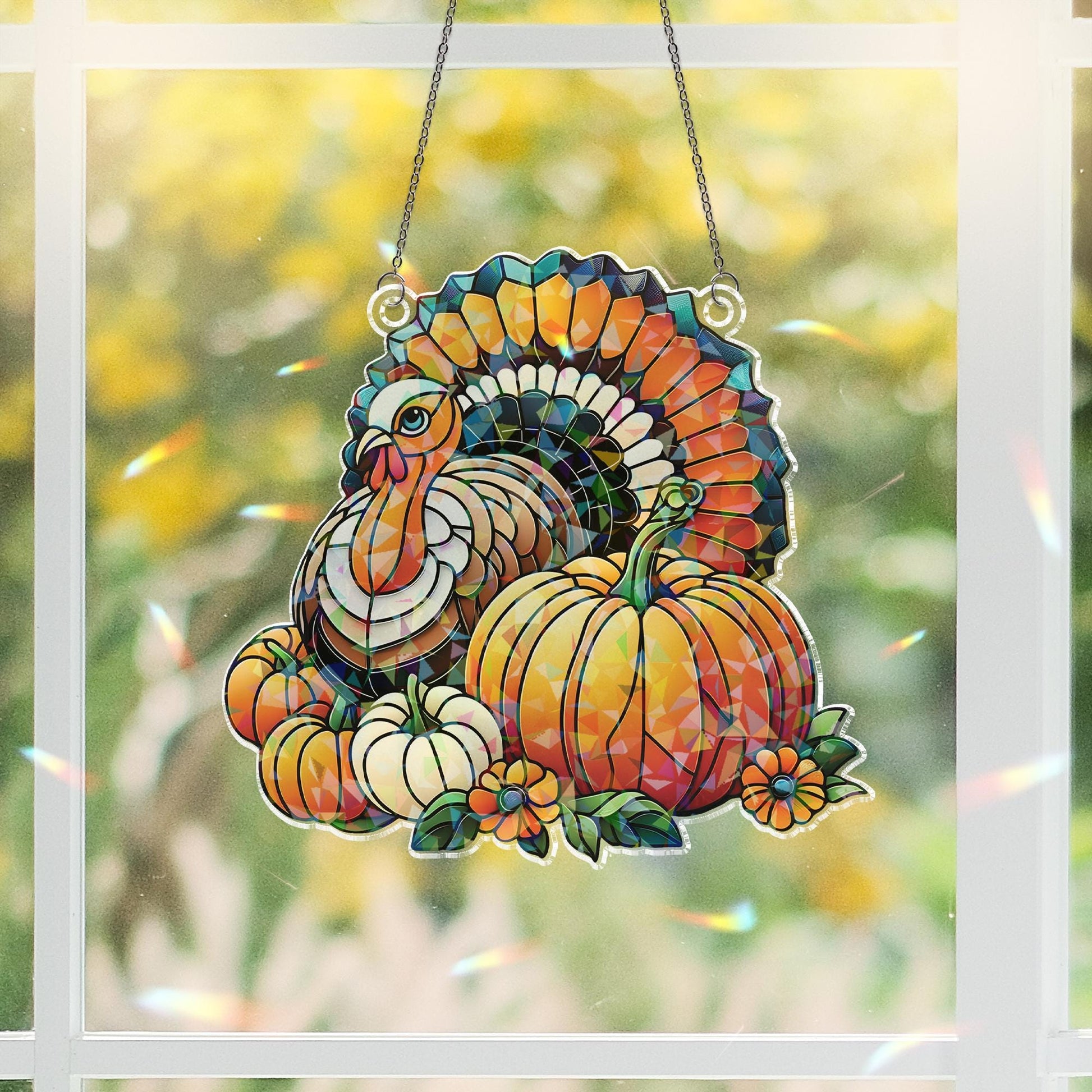 Turkey Holographic Acrylic Suncatcher | Fall Pumpkin Window Decor