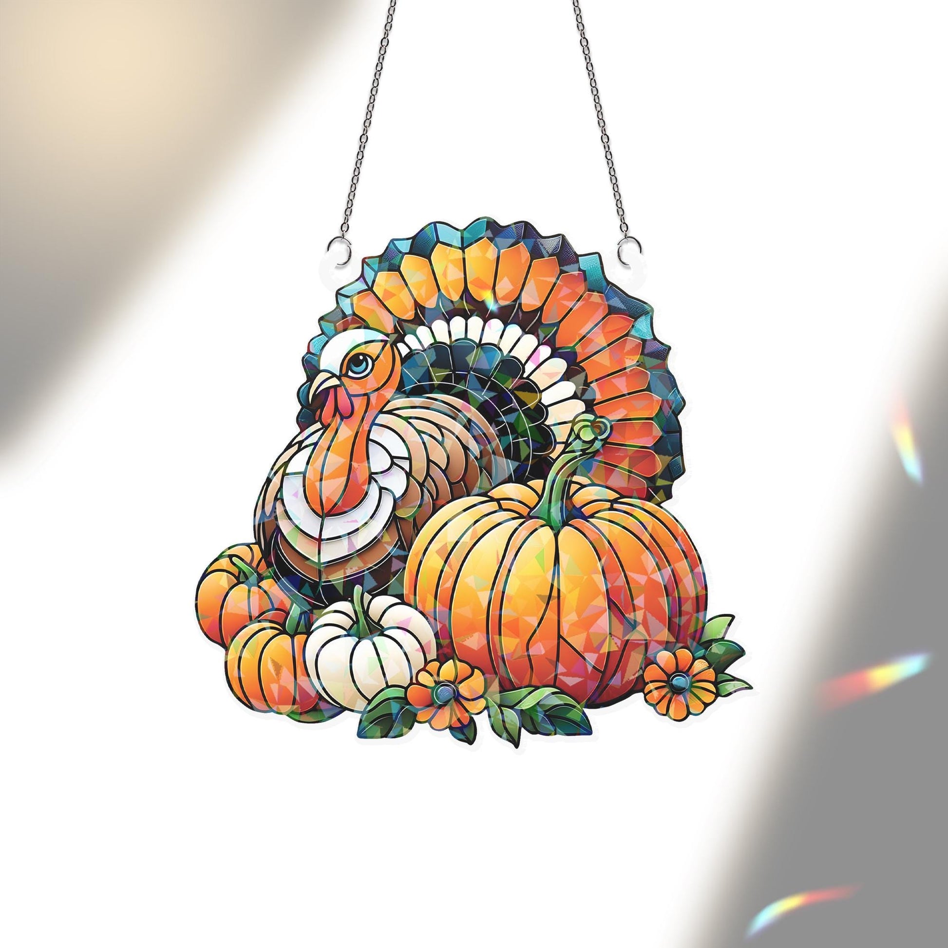 Turkey Holographic Acrylic Suncatcher | Fall Pumpkin Window Decor