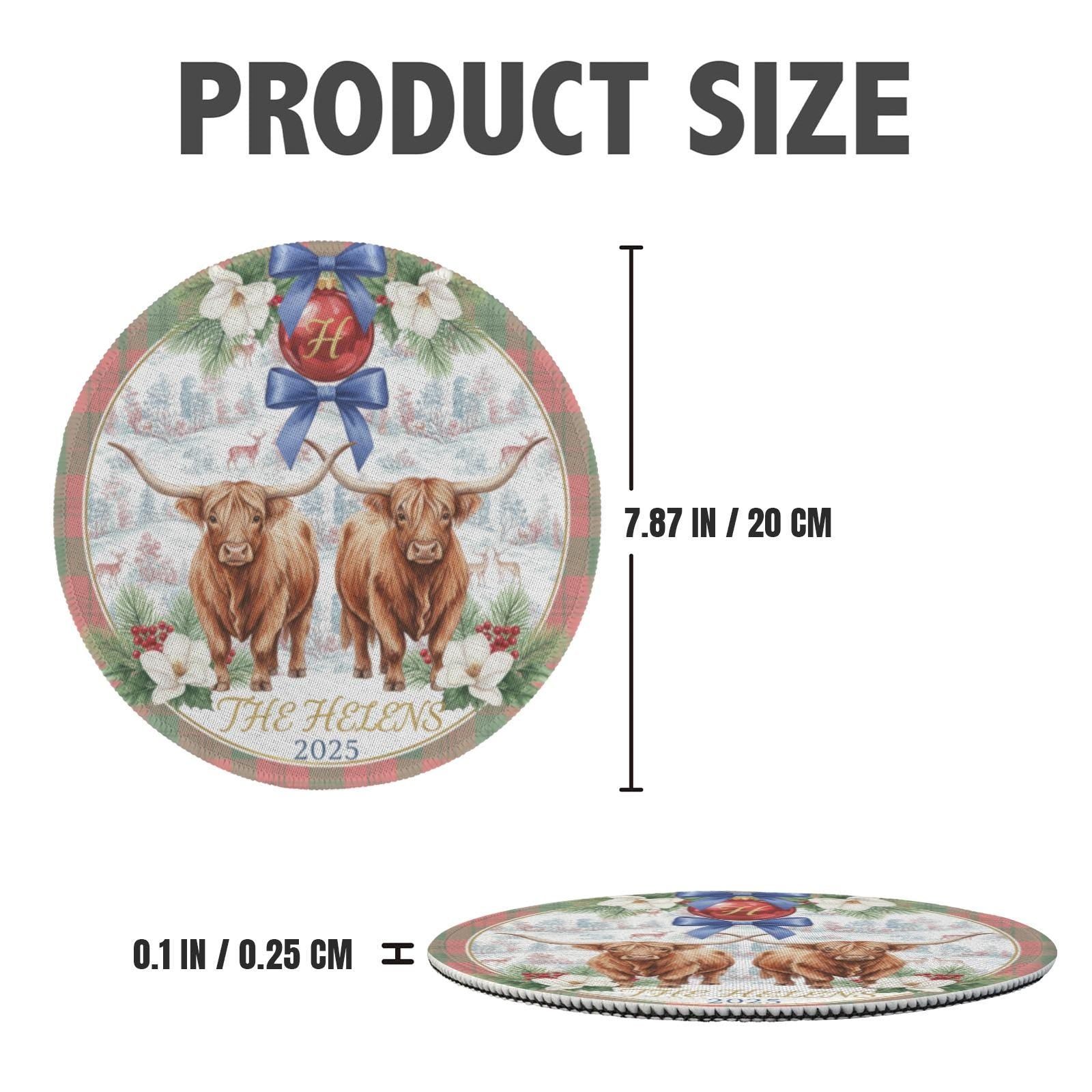Personalized Highland Cow Placemat – Custom Family Name Round Table Decor 2025