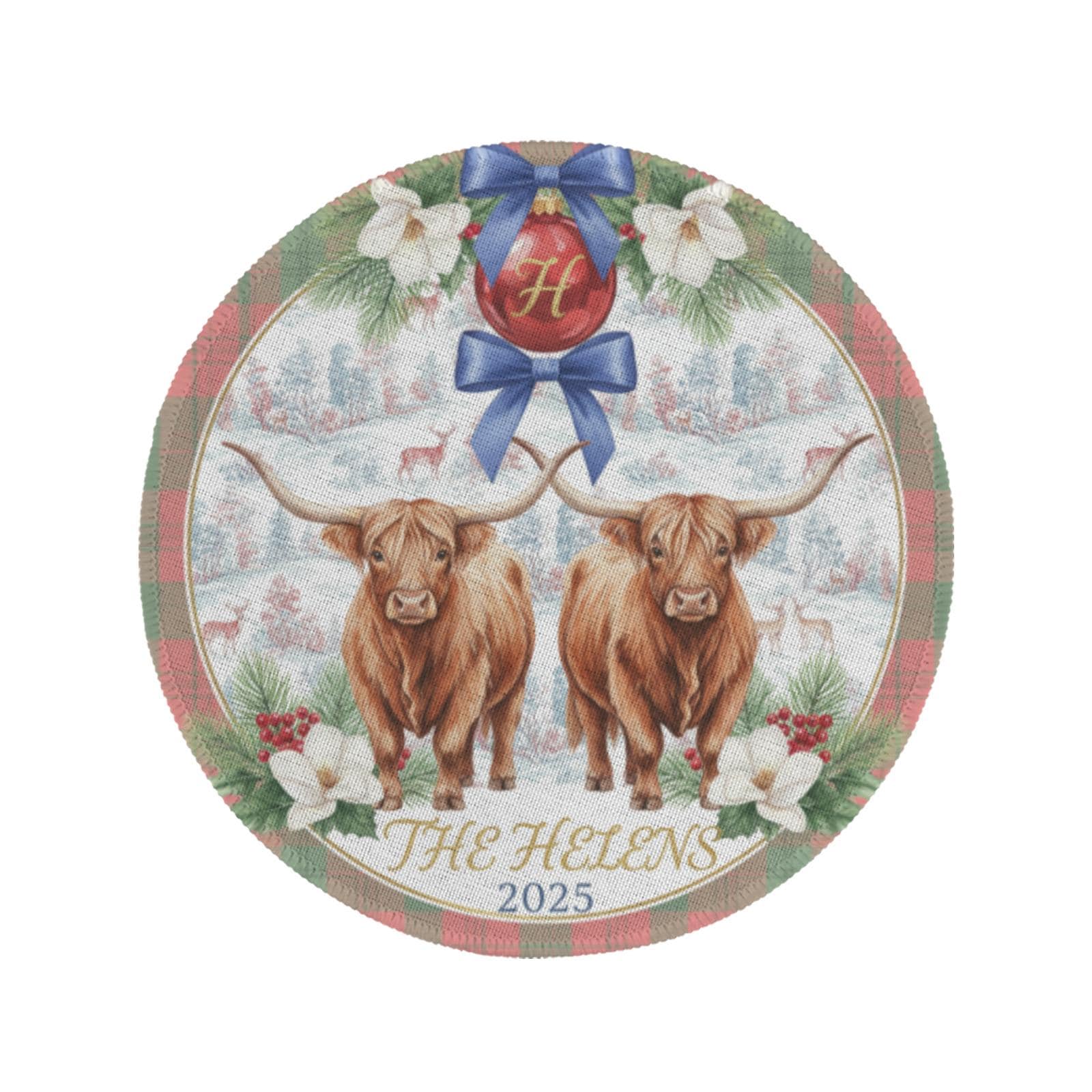 Personalized Highland Cow Placemat – Custom Family Name Round Table Decor 2025
