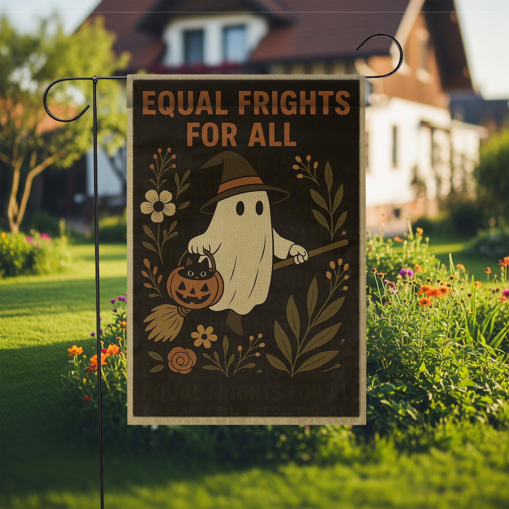 Equal Frights for All Garden Flag – Funny Ghost Halloween Outdoor Yard Decor