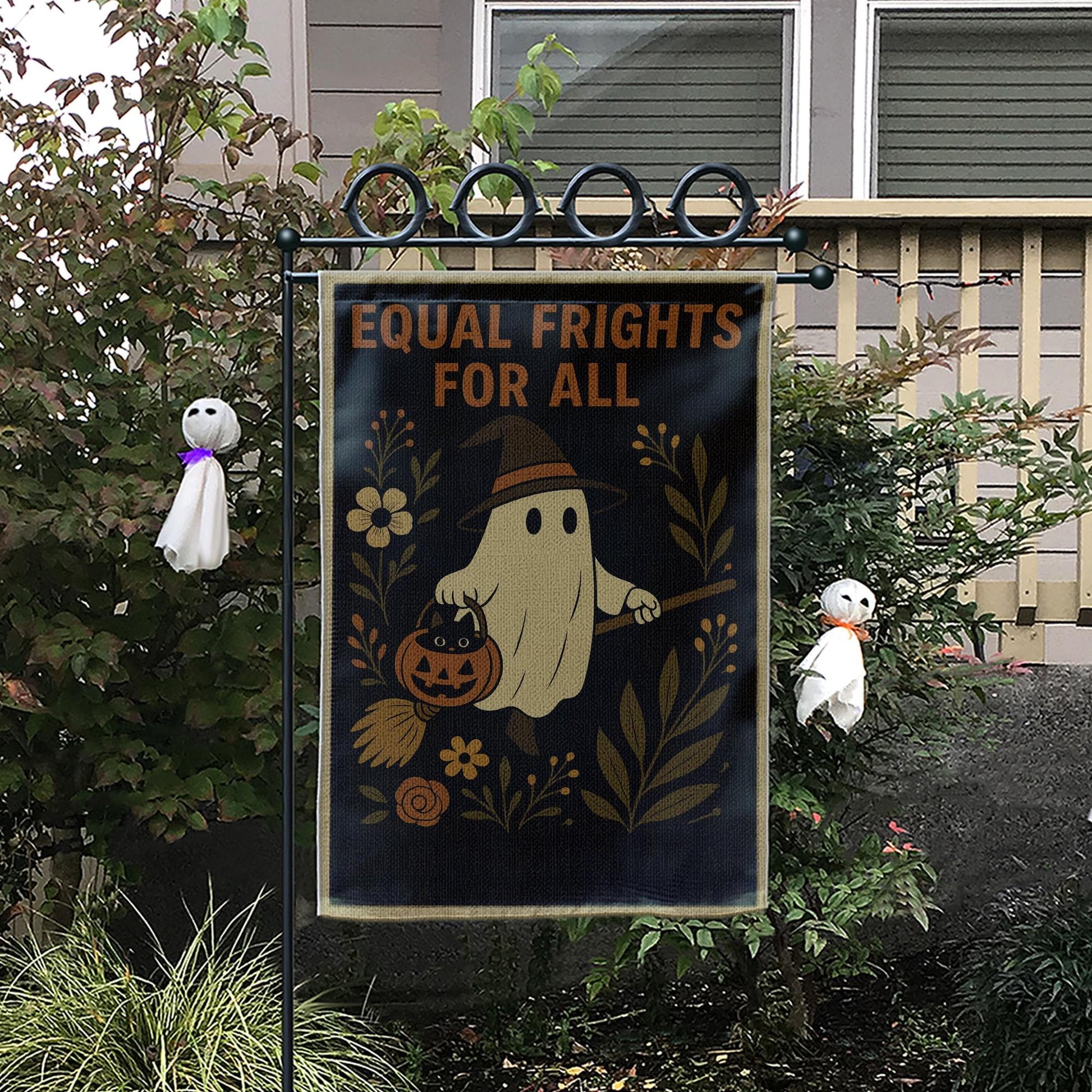 Equal Frights for All Garden Flag – Funny Ghost Halloween Outdoor Yard Decor