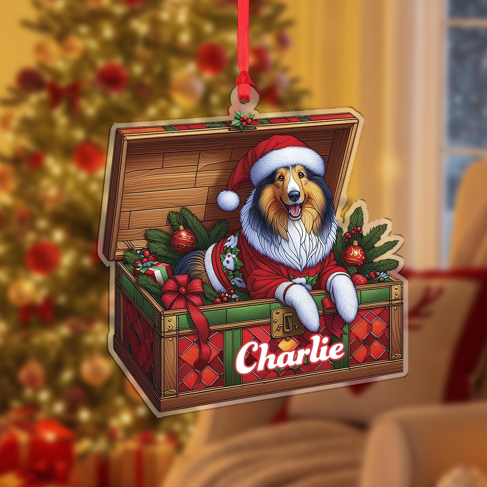 Personalized Dog Ornament – Custom Collie Christmas Tree Decoration with Pet Name