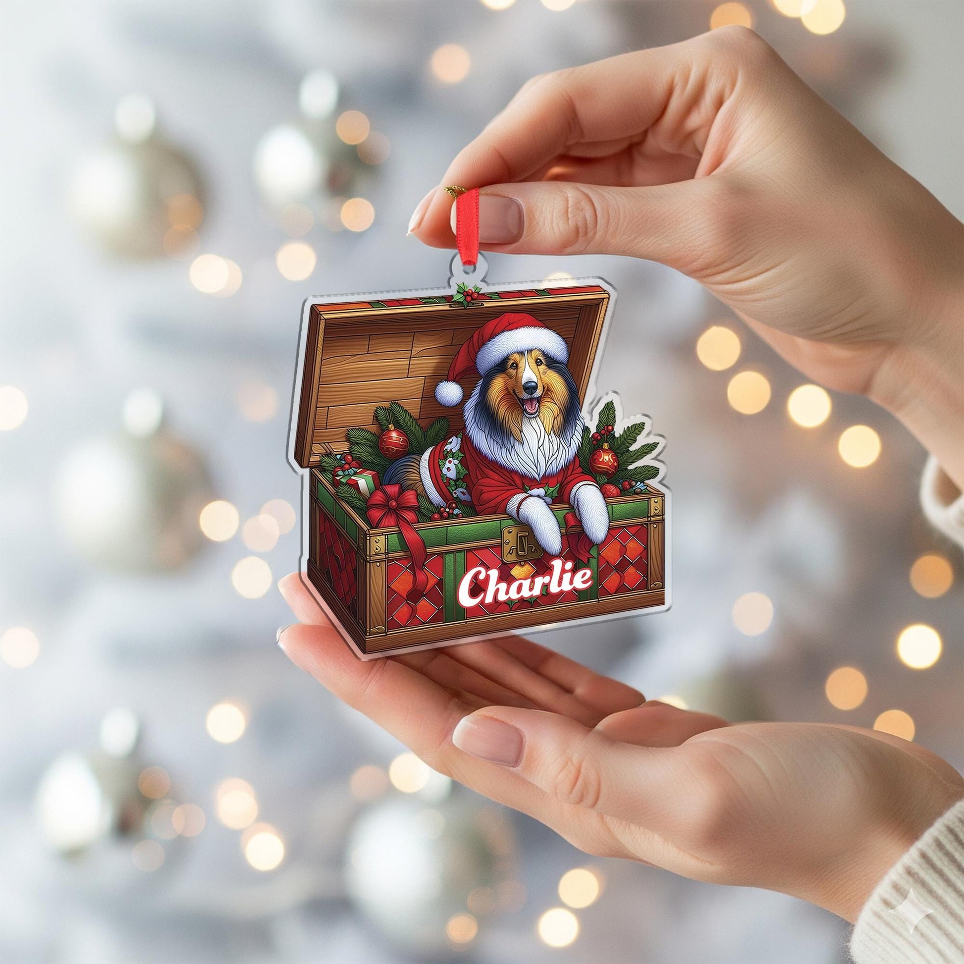 Personalized Dog Ornament – Custom Collie Christmas Tree Decoration with Pet Name