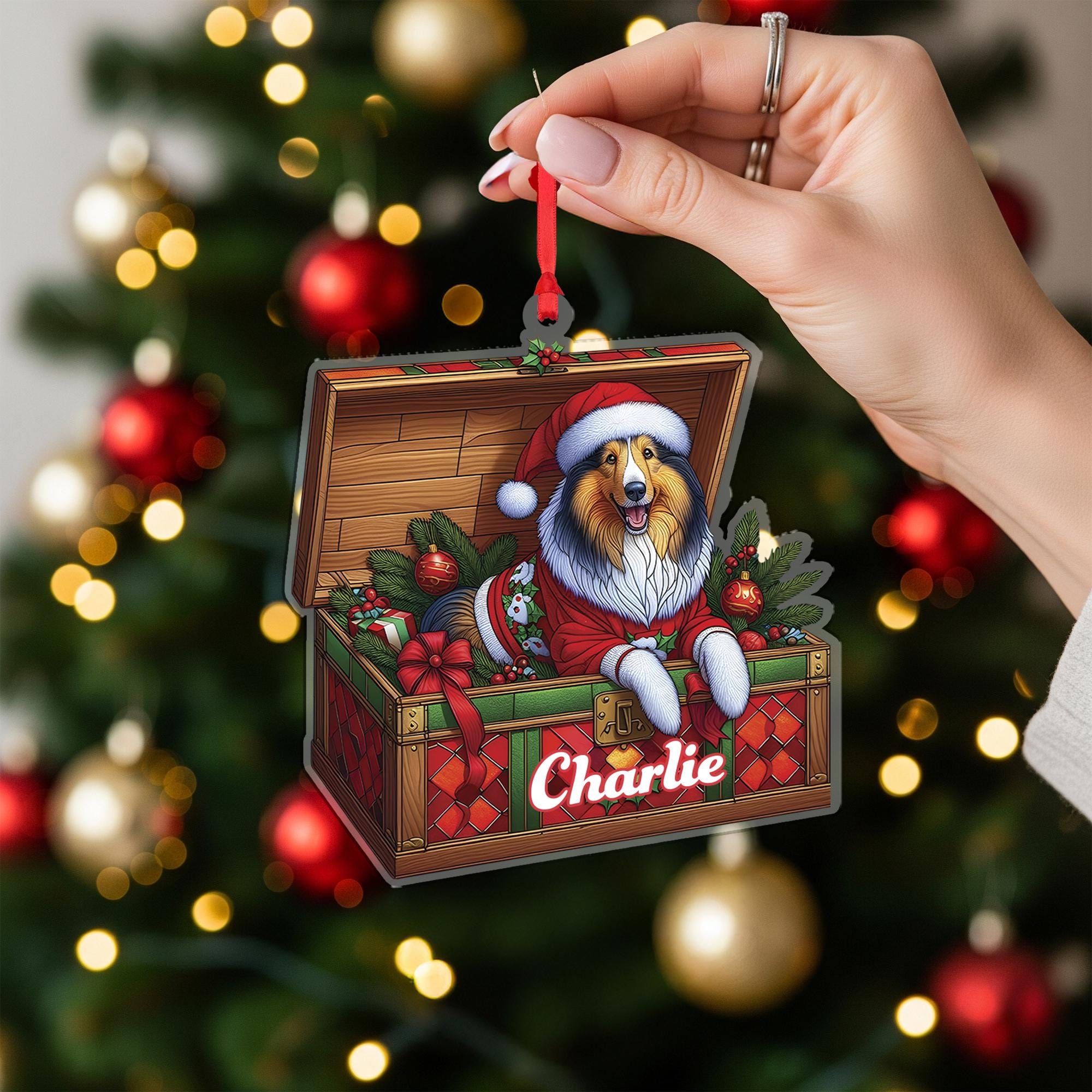 Personalized Dog Ornament – Custom Collie Christmas Tree Decoration with Pet Name