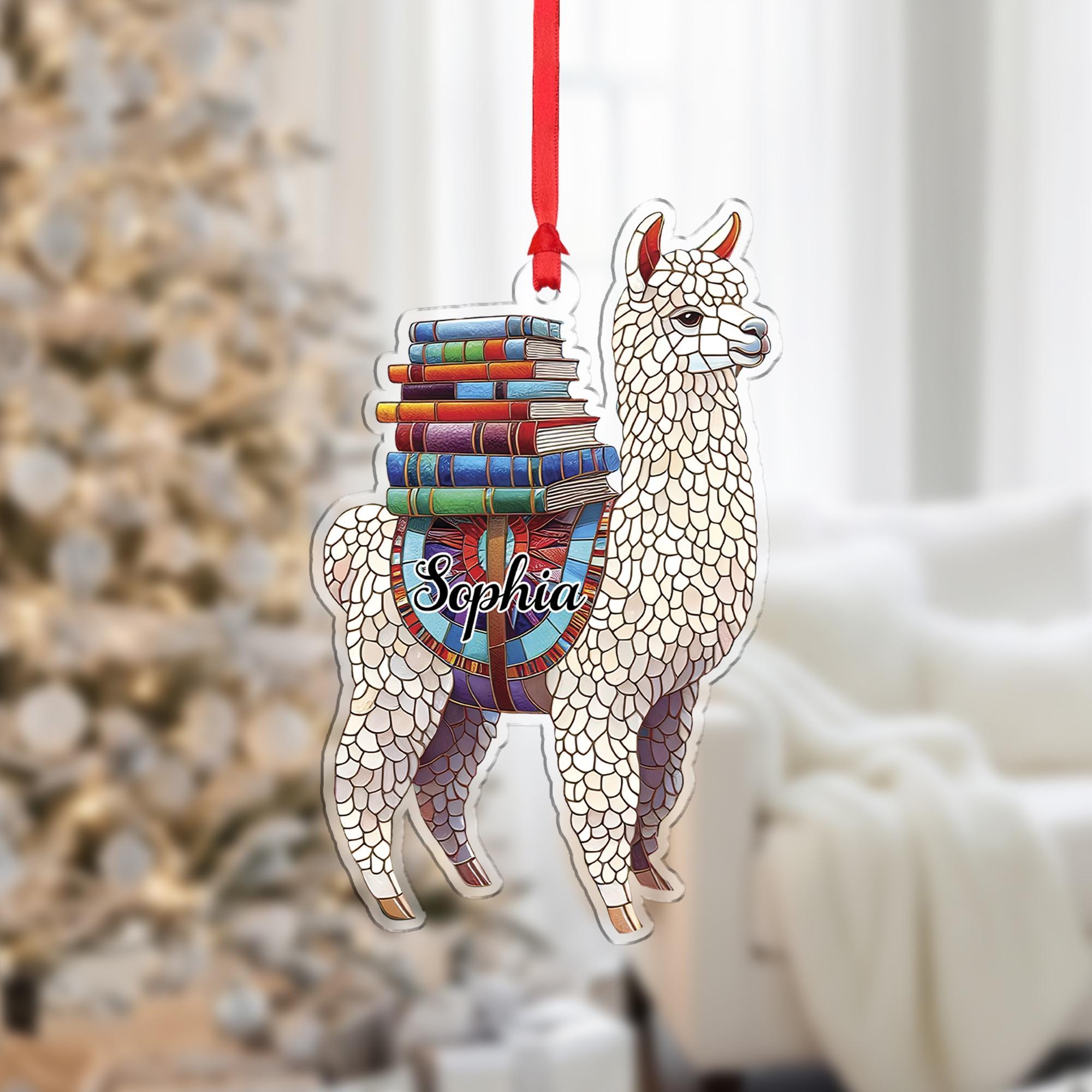 Personalized Llama Ornament – Custom Book Lover Christmas Tree Decoration with Name