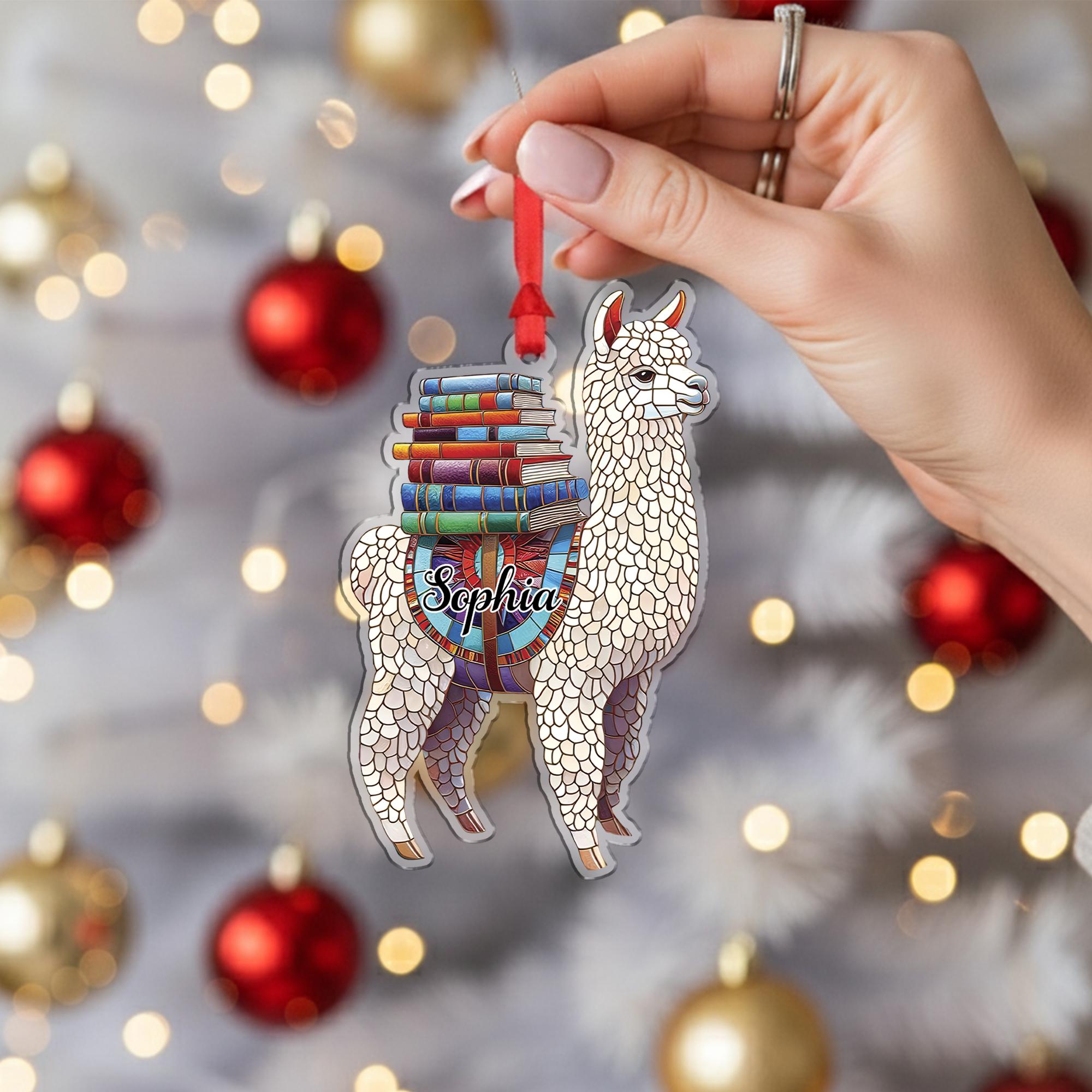 Personalized Llama Ornament – Custom Book Lover Christmas Tree Decoration with Name
