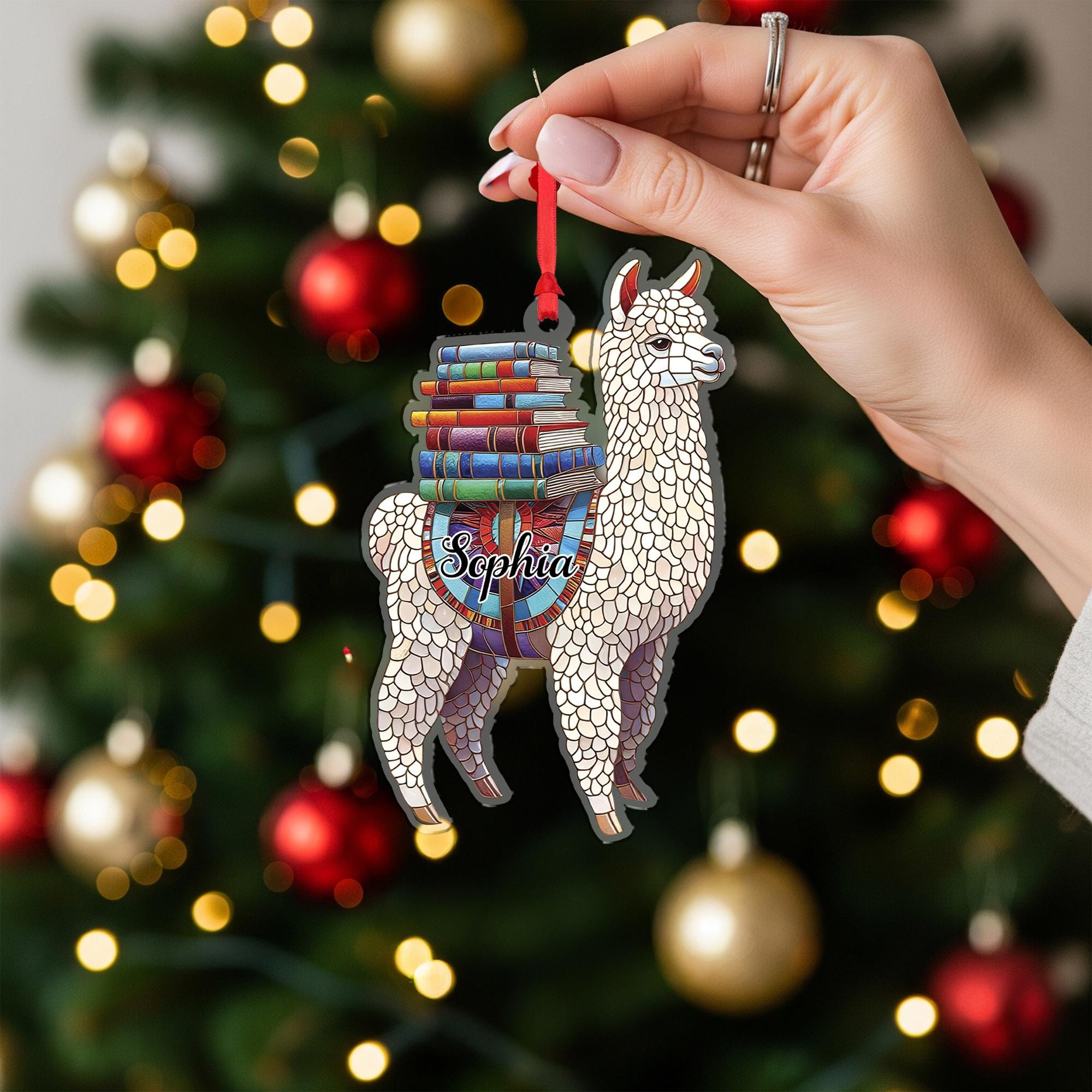 Personalized Llama Ornament – Custom Book Lover Christmas Tree Decoration with Name