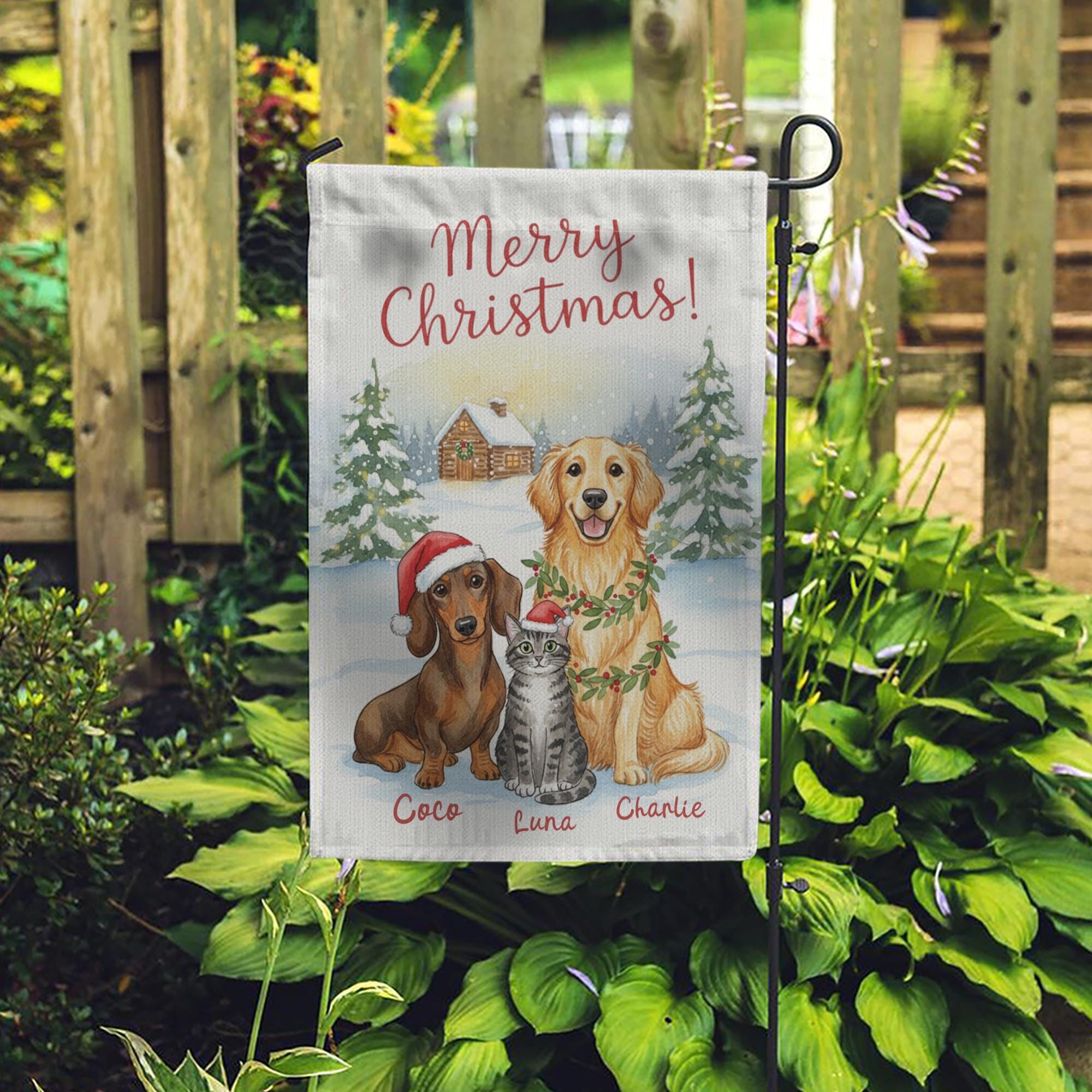 Personalized Pet Christmas Garden Flag – Custom Dog and Cat Holiday Yard Decor