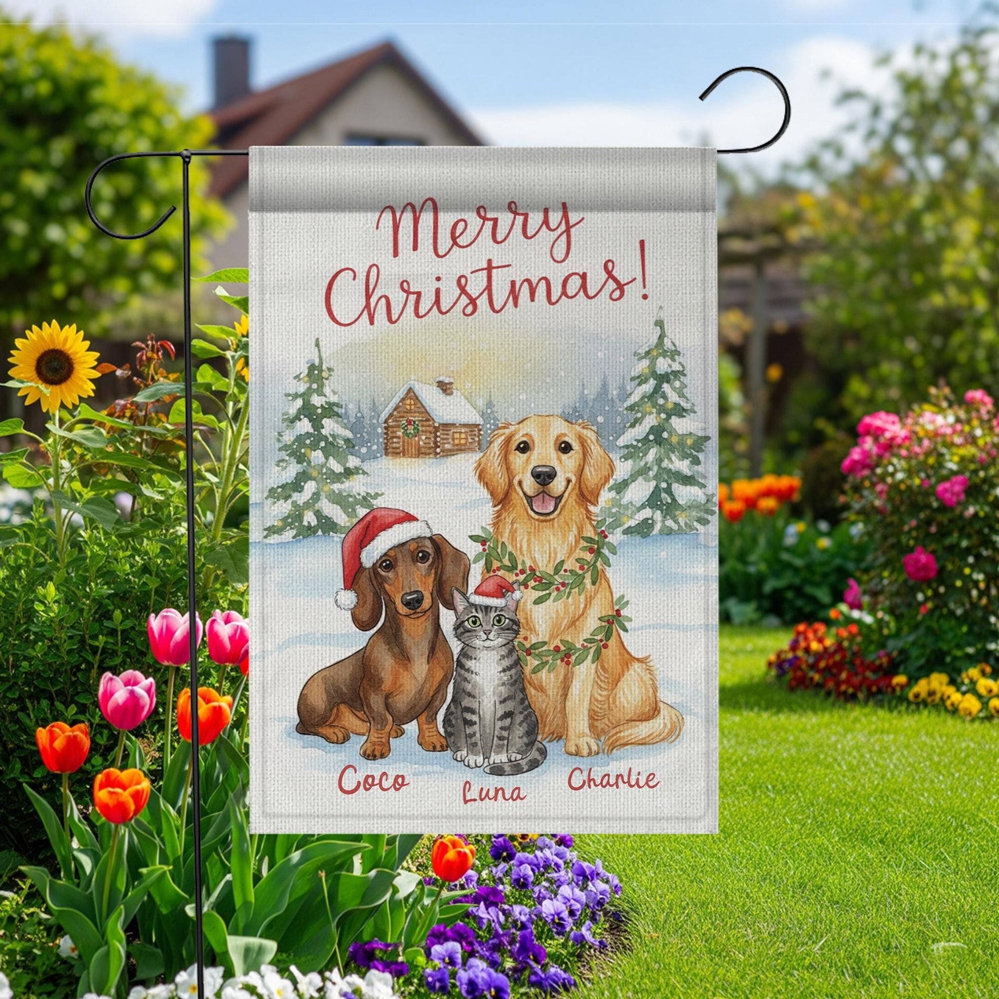 Personalized Pet Christmas Garden Flag – Custom Dog and Cat Holiday Yard Decor