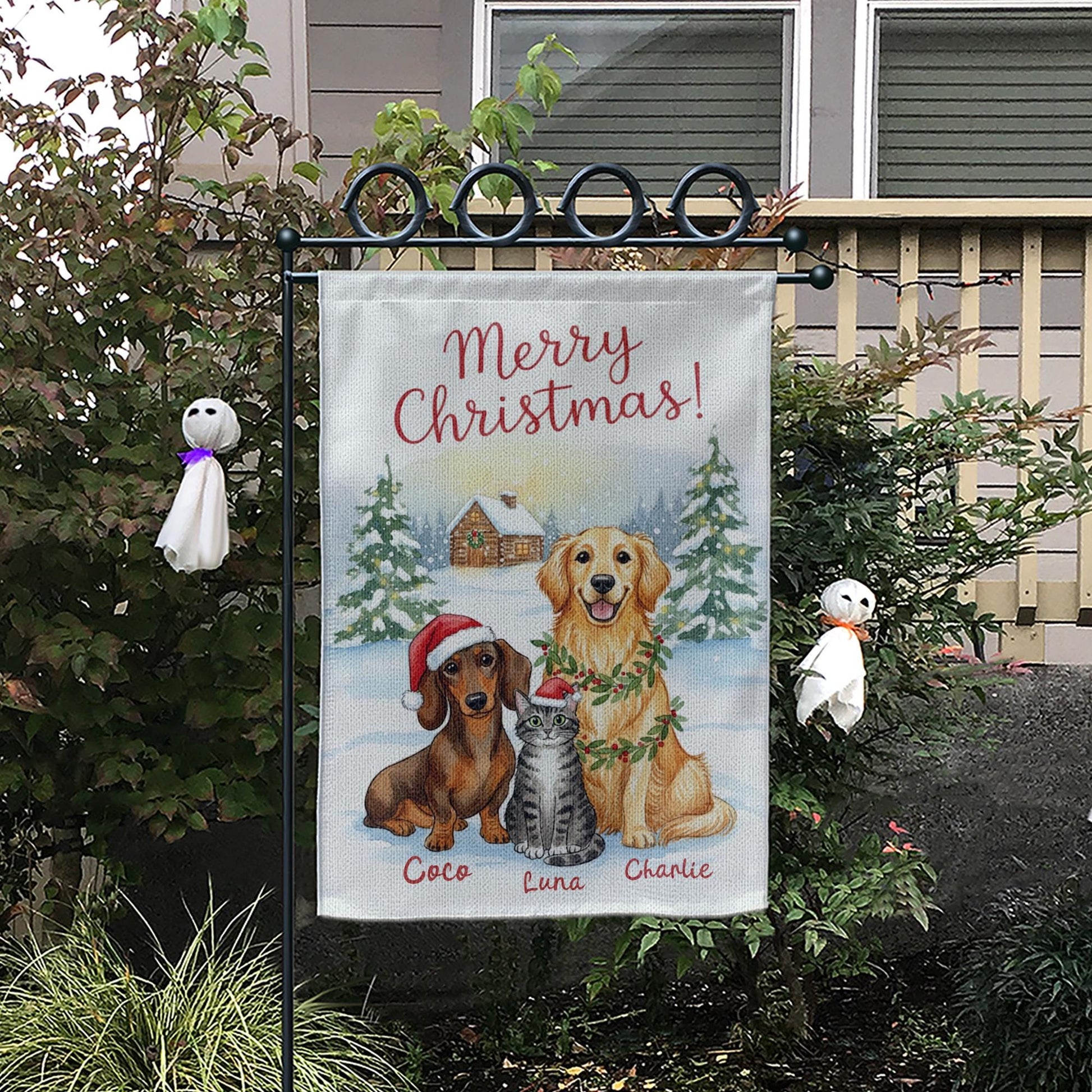 Personalized Pet Christmas Garden Flag – Custom Dog and Cat Holiday Yard Decor