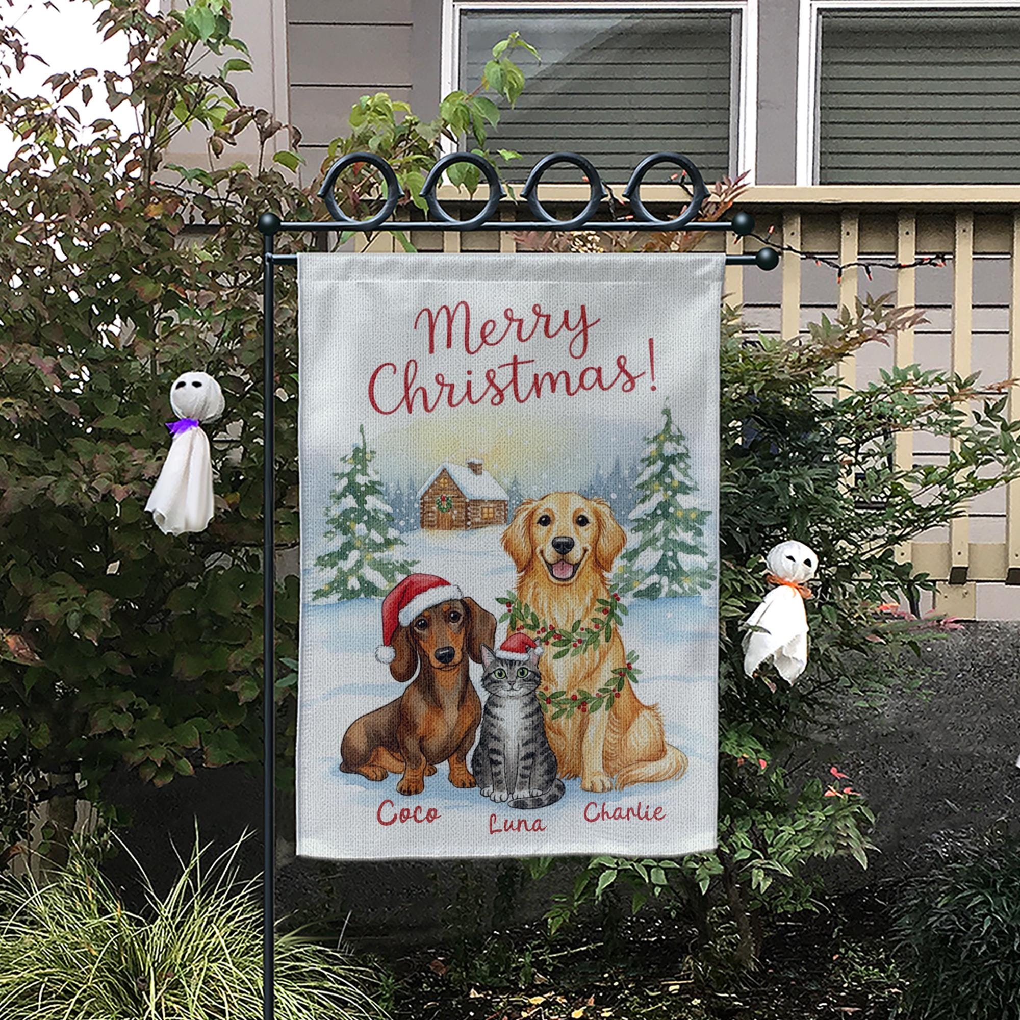 Personalized Pet Christmas Garden Flag – Custom Dog and Cat Holiday Yard Decor