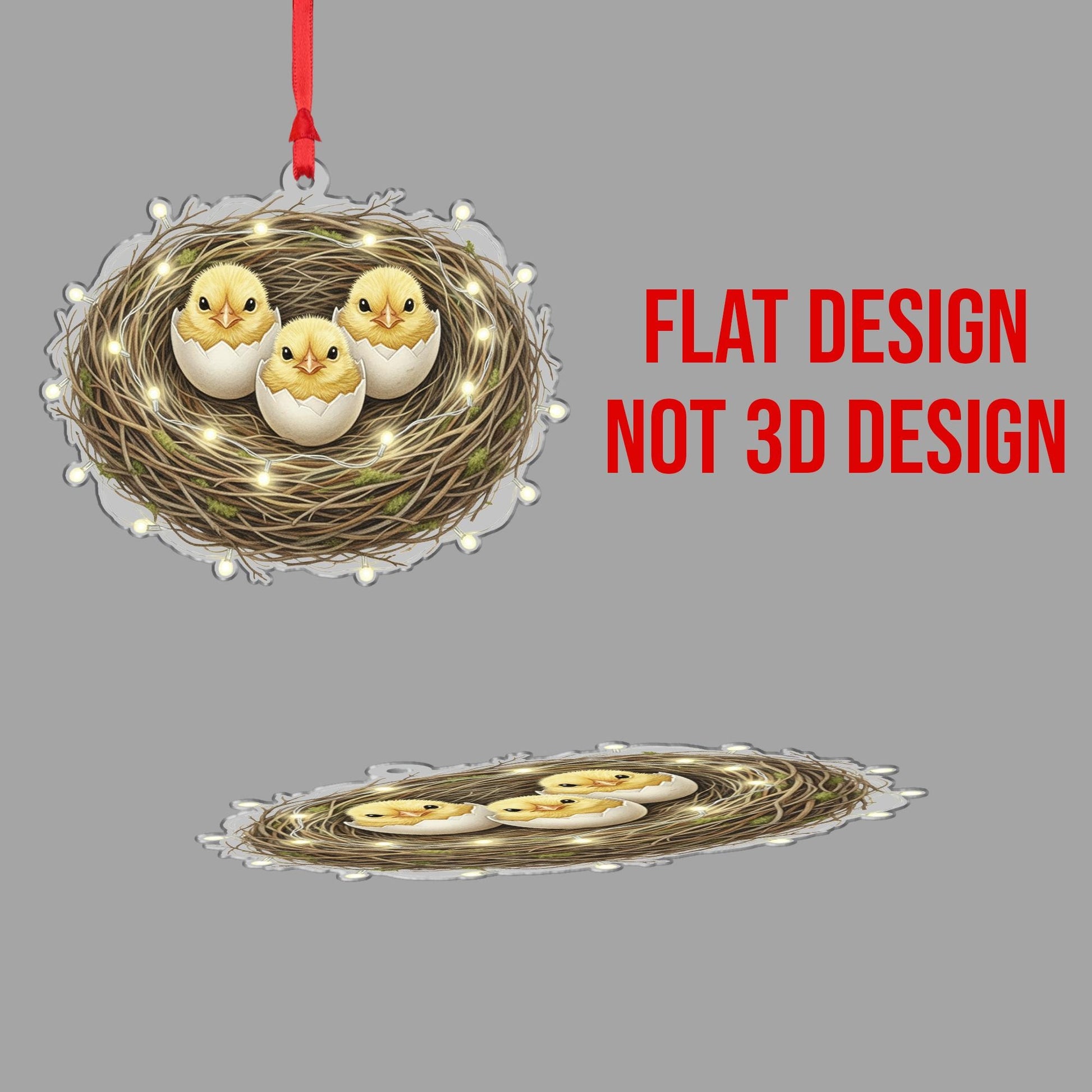 Bird Nest Christmas Ornament – Chicks in Eggshell Design with Holiday Lights