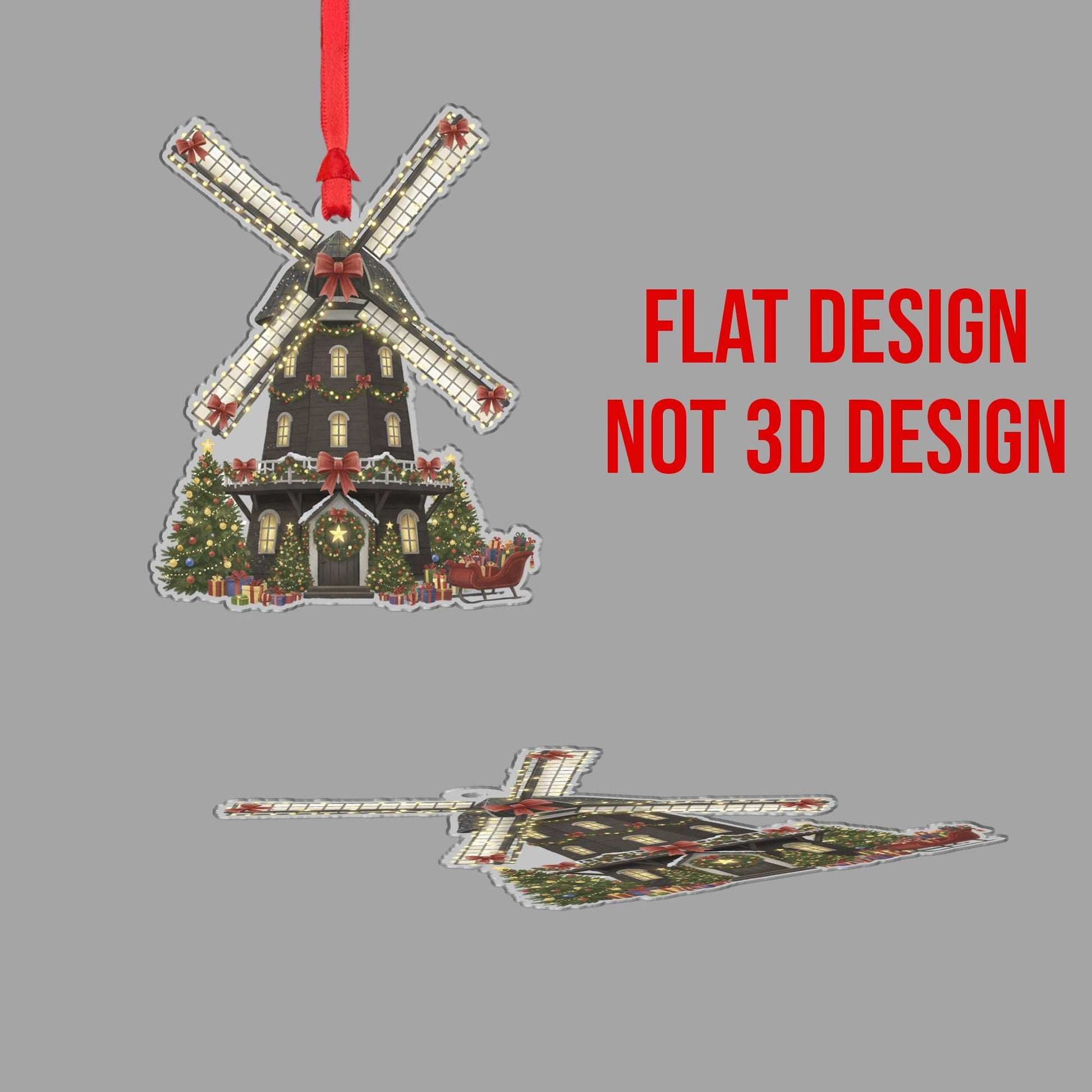 Windmill Christmas Ornament – Holiday House Design with Lights and Trees