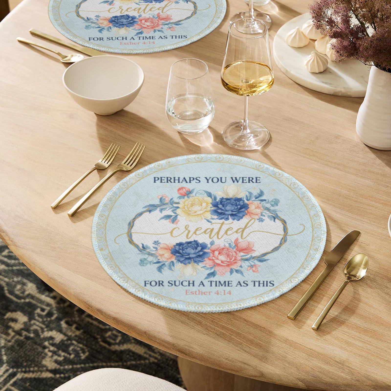 Christian Bible Verse Placemat – Esther 4:14 Floral Round Table Decor Gift