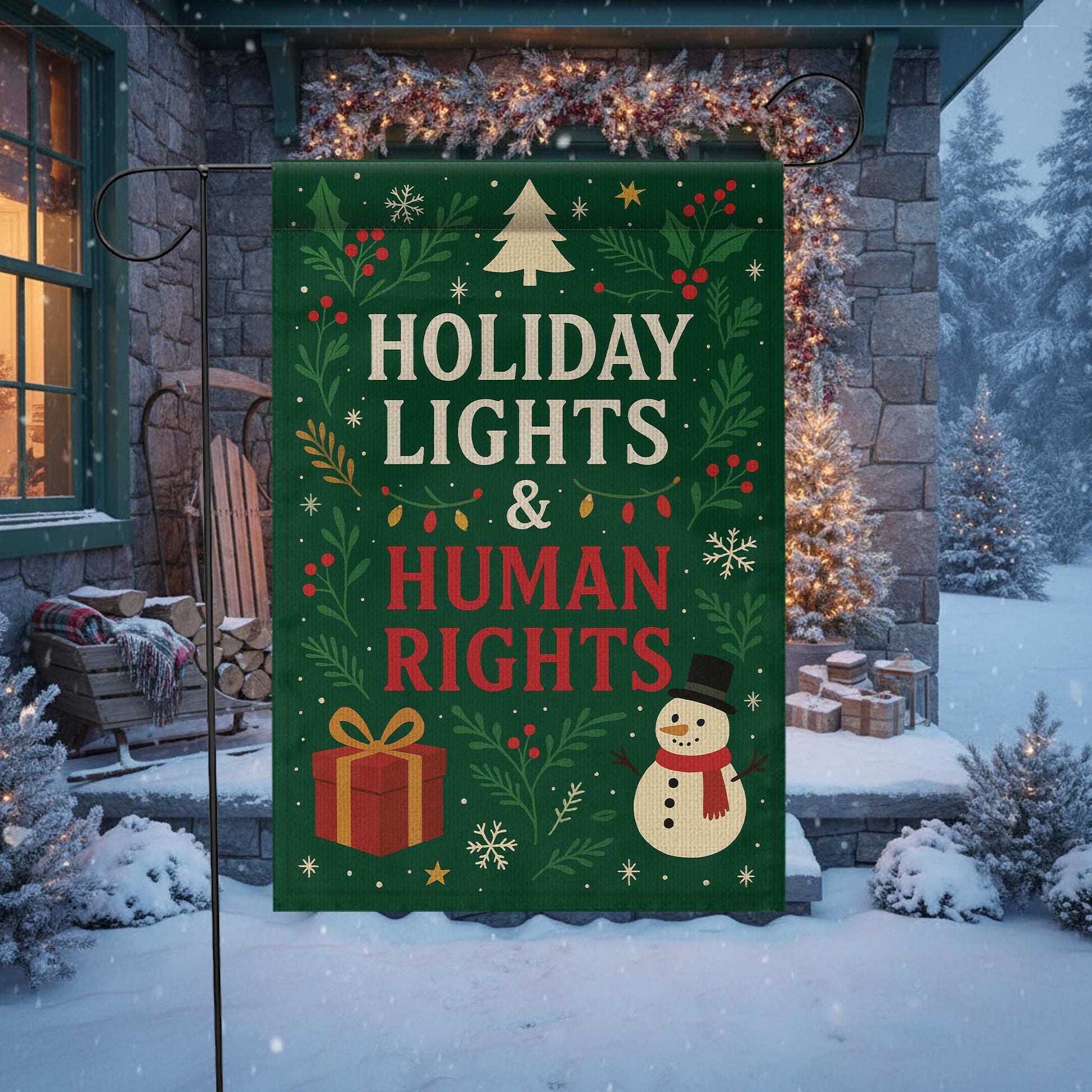 Holiday Lights & Human Rights Garden Flag: Statement Flag Gift