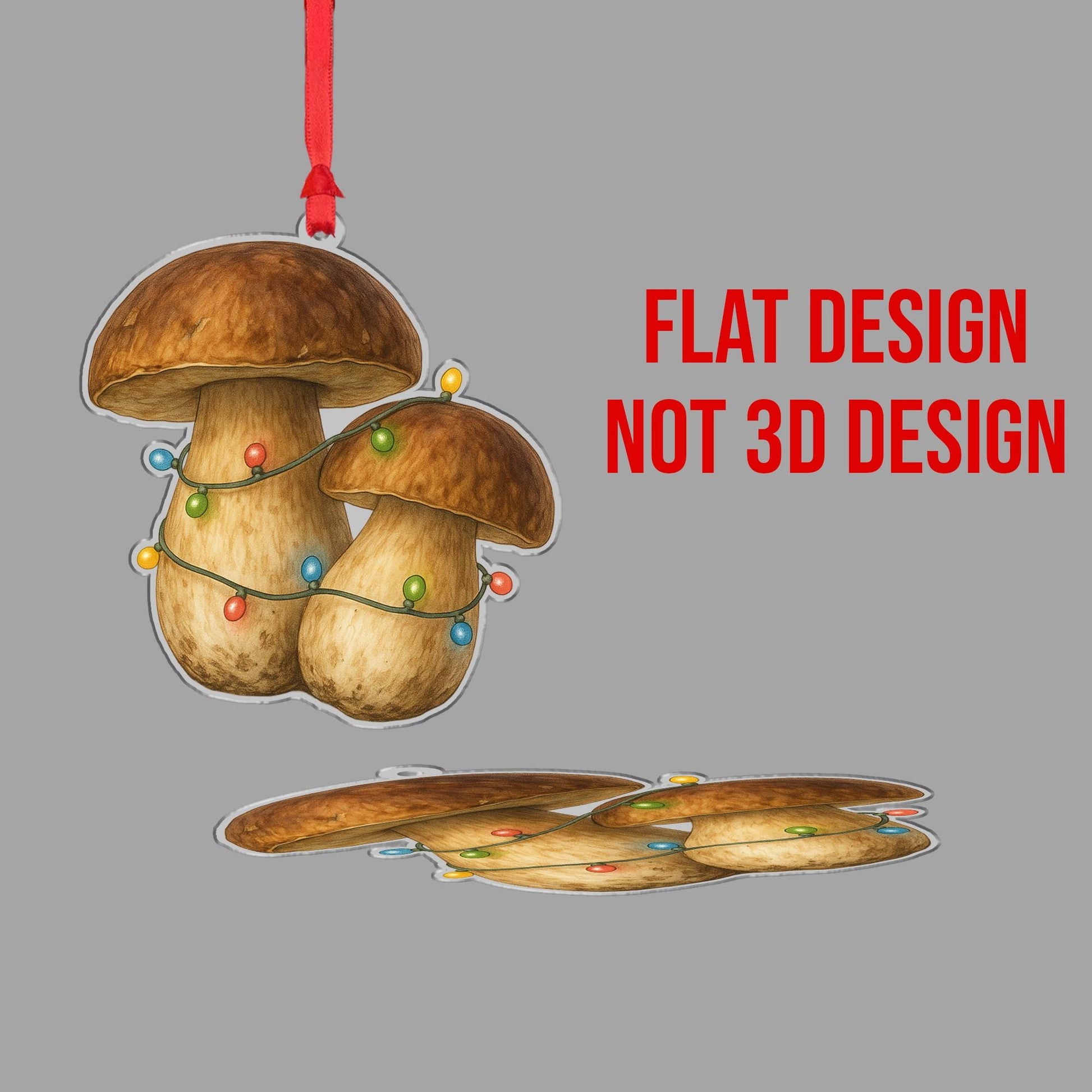 Mushroom Christmas Ornament – Porcini Design with Holiday String Lights