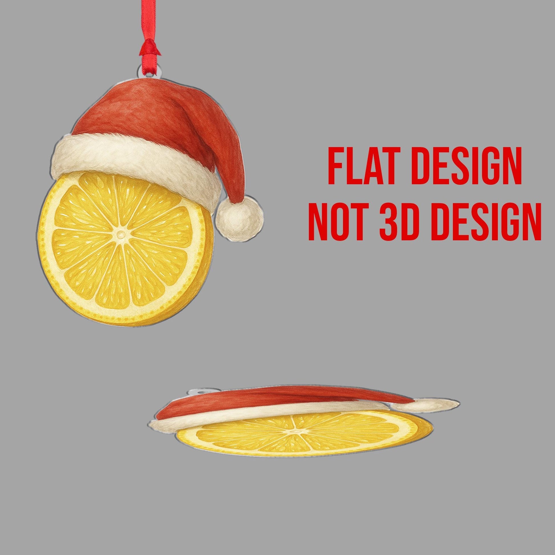 Lemon Christmas Ornament – Fruit Slice Design with Santa Hat
