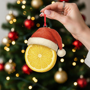 Lemon Christmas Ornament – Fruit Slice Design with Santa Hat