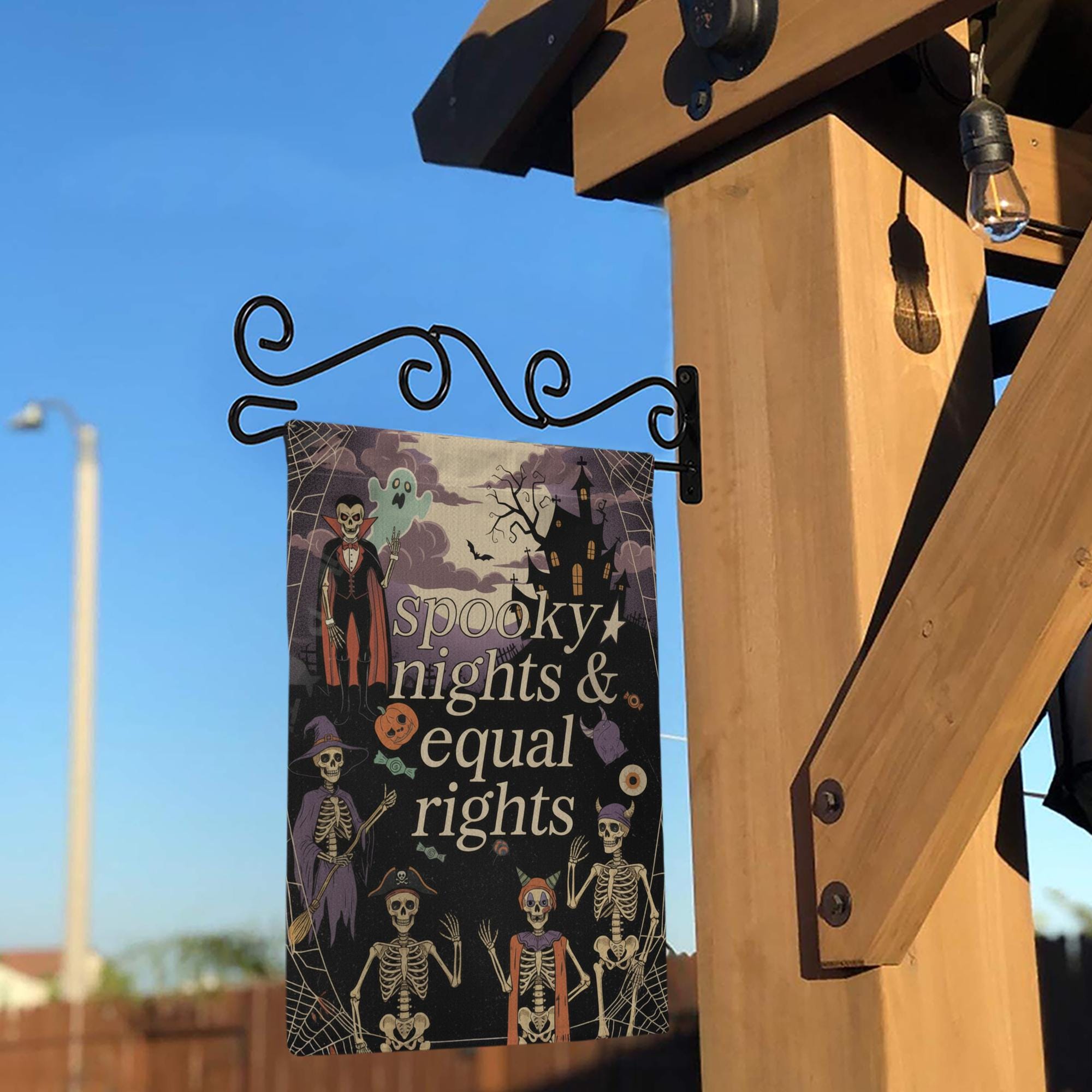 Halloween Garden Flag – Spooky Nights Equal Rights Skeleton Yard Sign