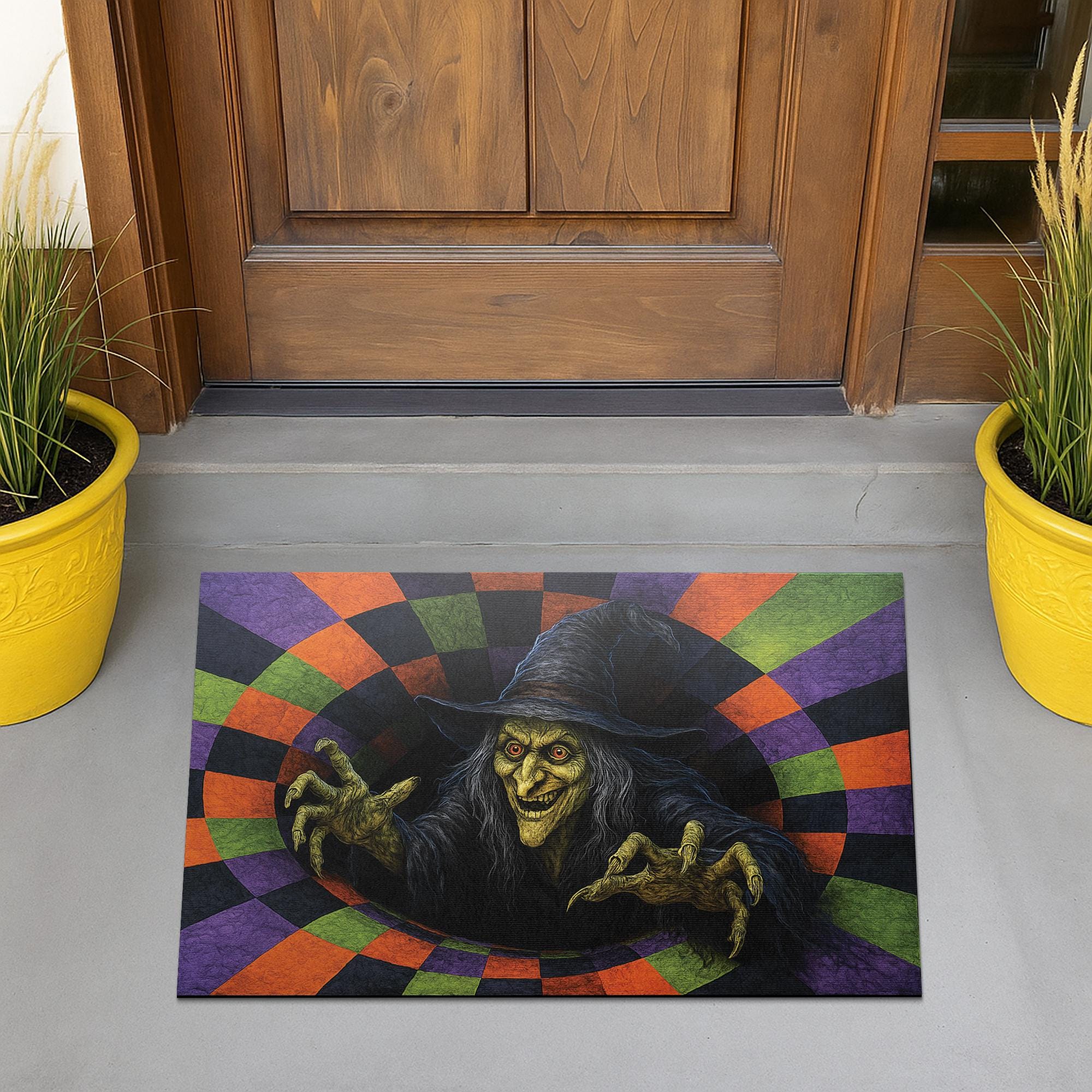 Spooky Witch Doormat – Creepy Halloween Front Door Mat Outdoor Decor