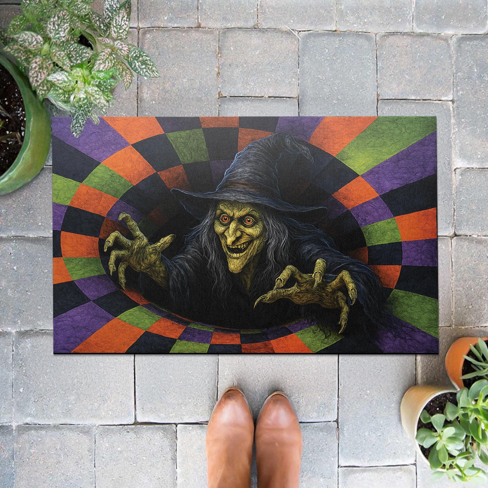 Spooky Witch Doormat – Creepy Halloween Front Door Mat Outdoor Decor