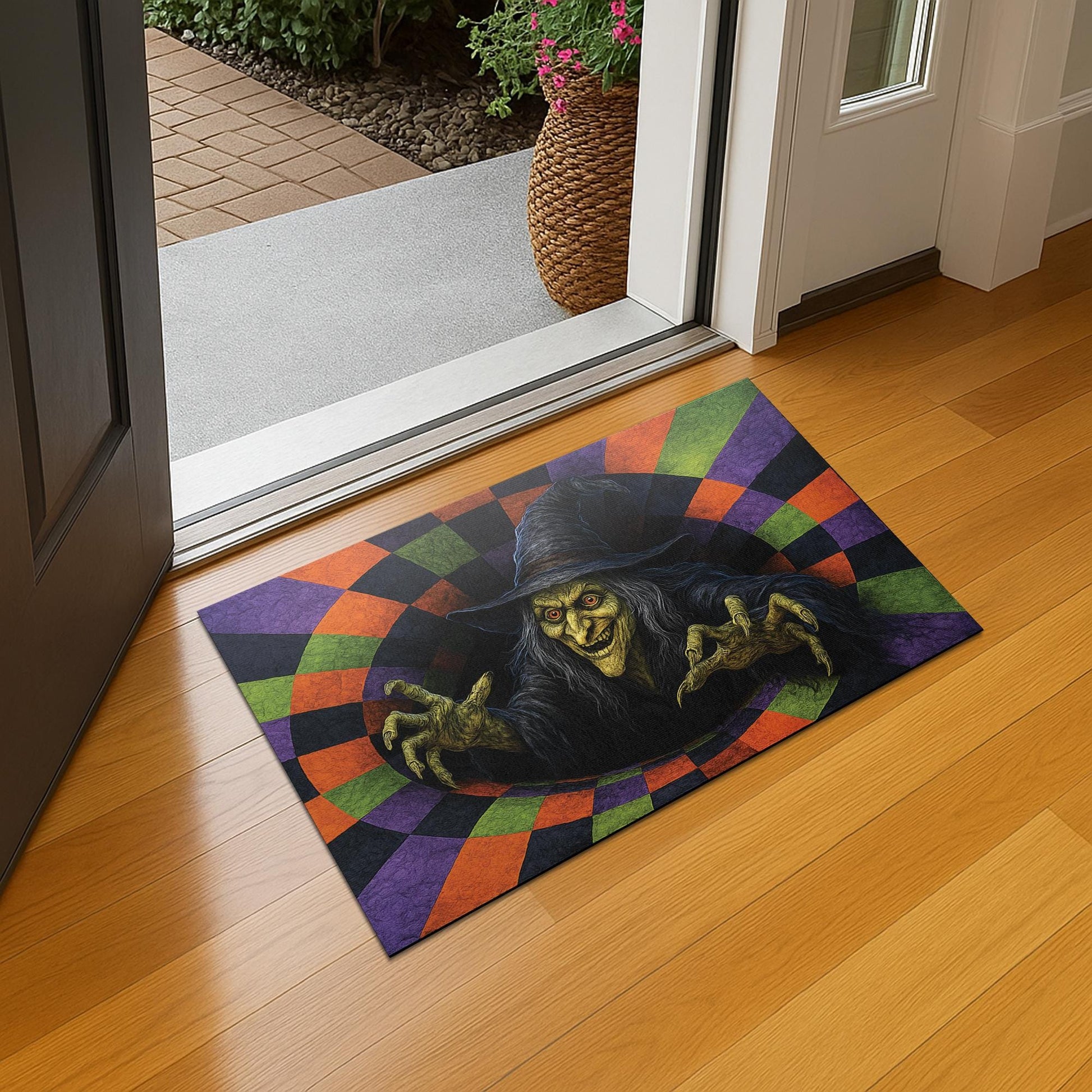 Spooky Witch Doormat – Creepy Halloween Front Door Mat Outdoor Decor