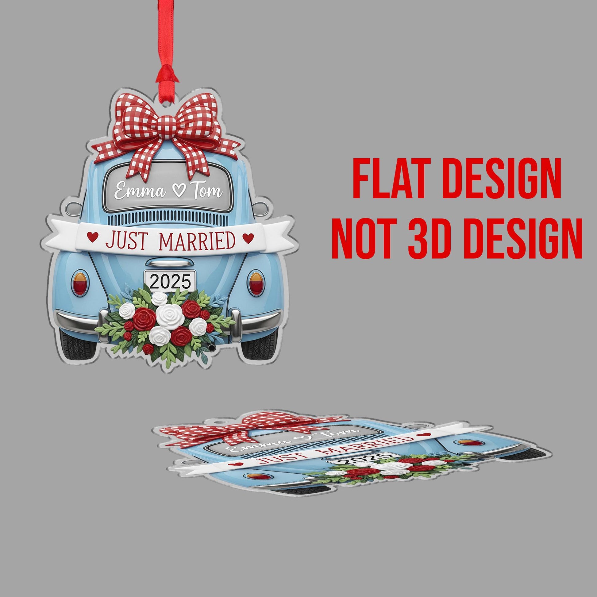 Personalized Wedding Ornament: Custom Just Married Car Decoration Newlywed Keepsake