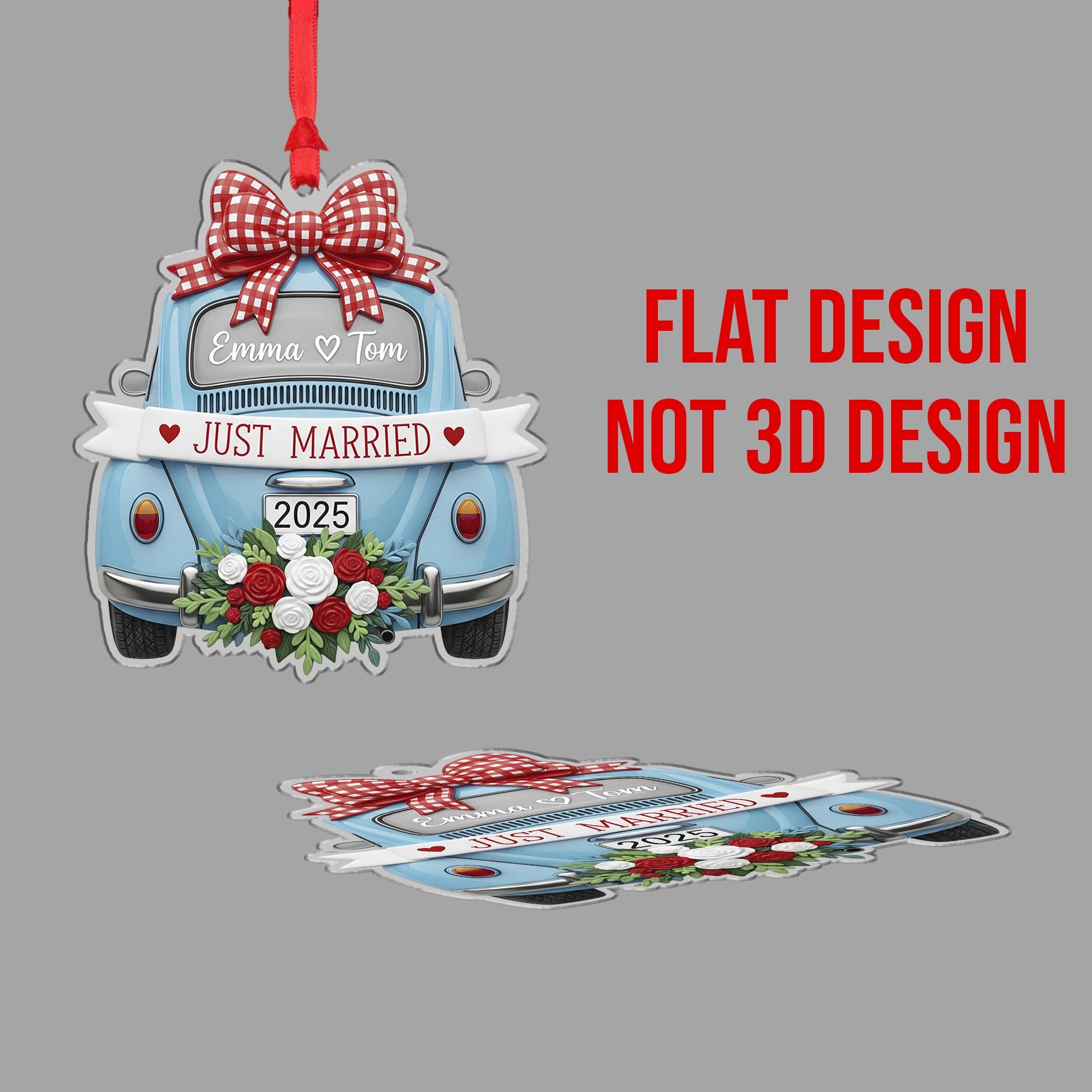 Personalized Wedding Ornament: Custom Just Married Car Decoration Newlywed Keepsake