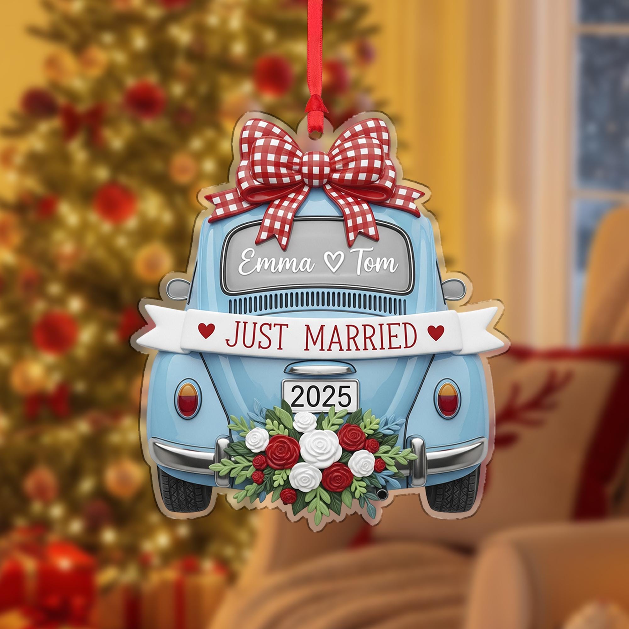 Personalized Wedding Ornament: Custom Just Married Car Decoration Newlywed Keepsake