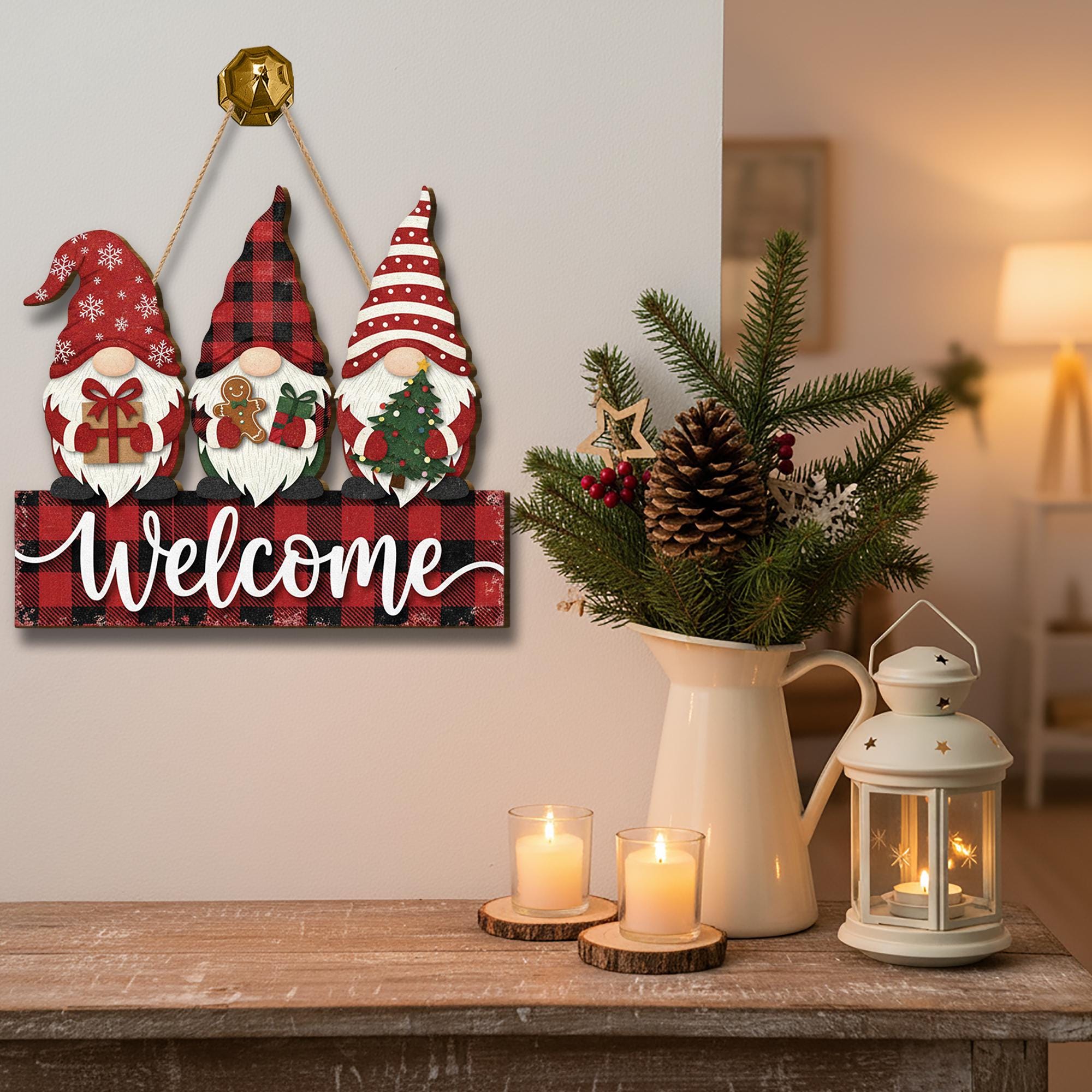 Christmas Gnome Welcome Door Sign: Holiday Plywood Decor