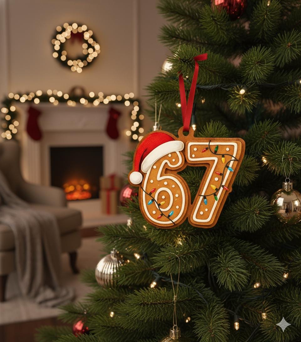 Wood 67 Ornament: Funny Six Seven Christmas Cookie Design Holiday Hanging