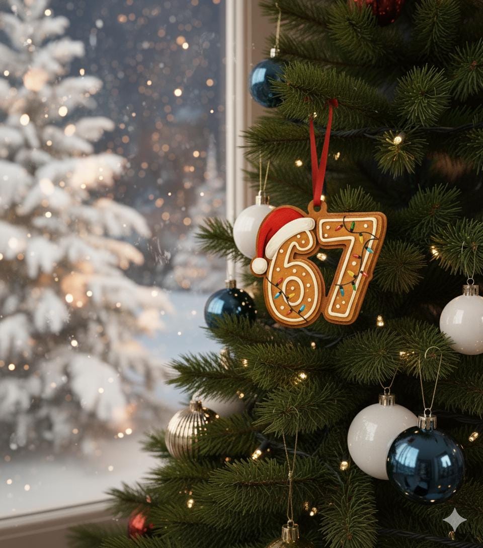 Wood 67 Ornament: Funny Six Seven Christmas Cookie Design Holiday Hanging