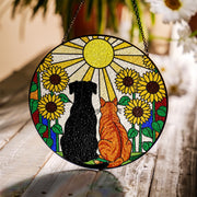 Glass Suncatcher: Dog and Cat Sunflower Window Hanging Pet Memorial Decoration